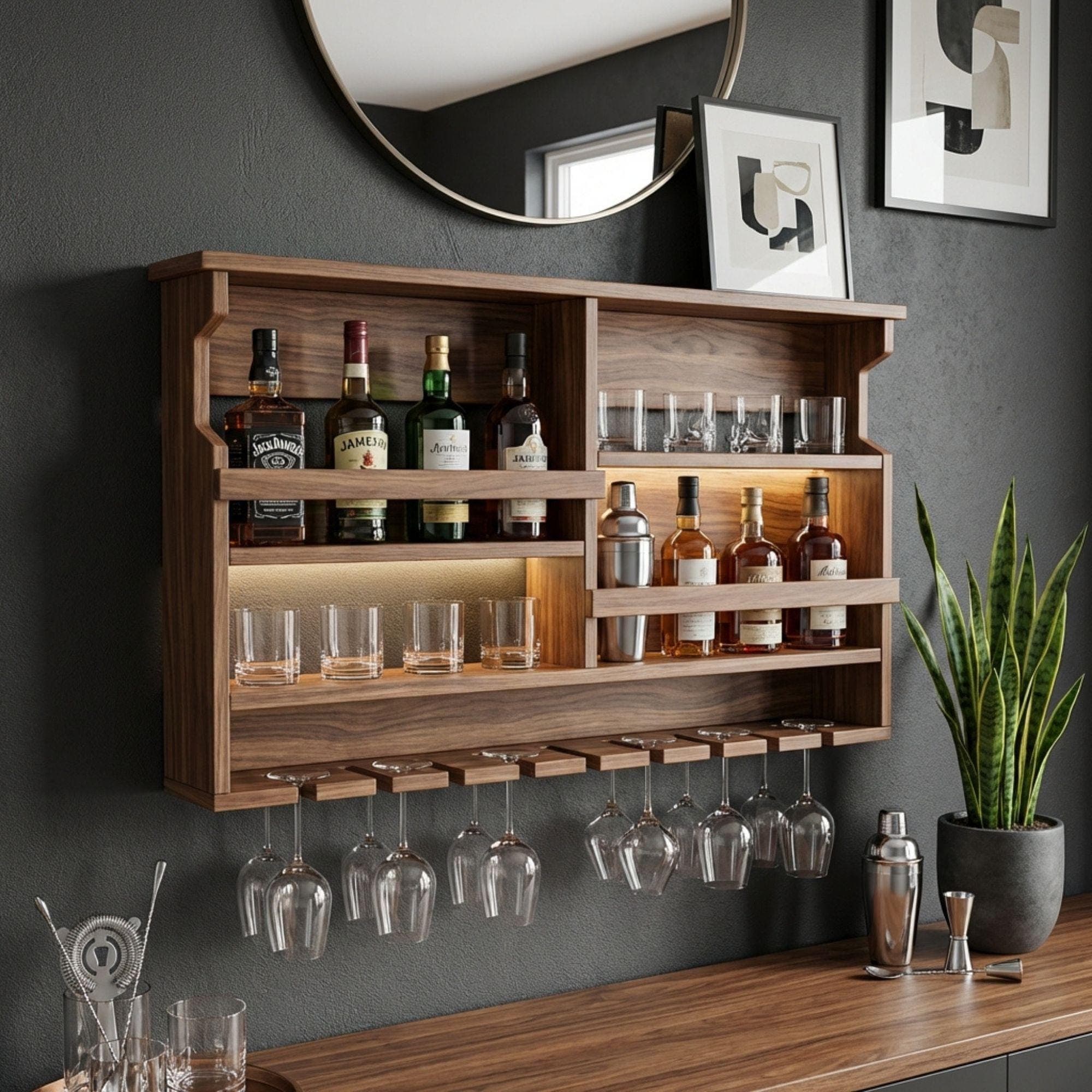 DIY Wall Mounted Wine Rack Plans | Bar Cabinet with Glass Storage (PDF Download) - view 3