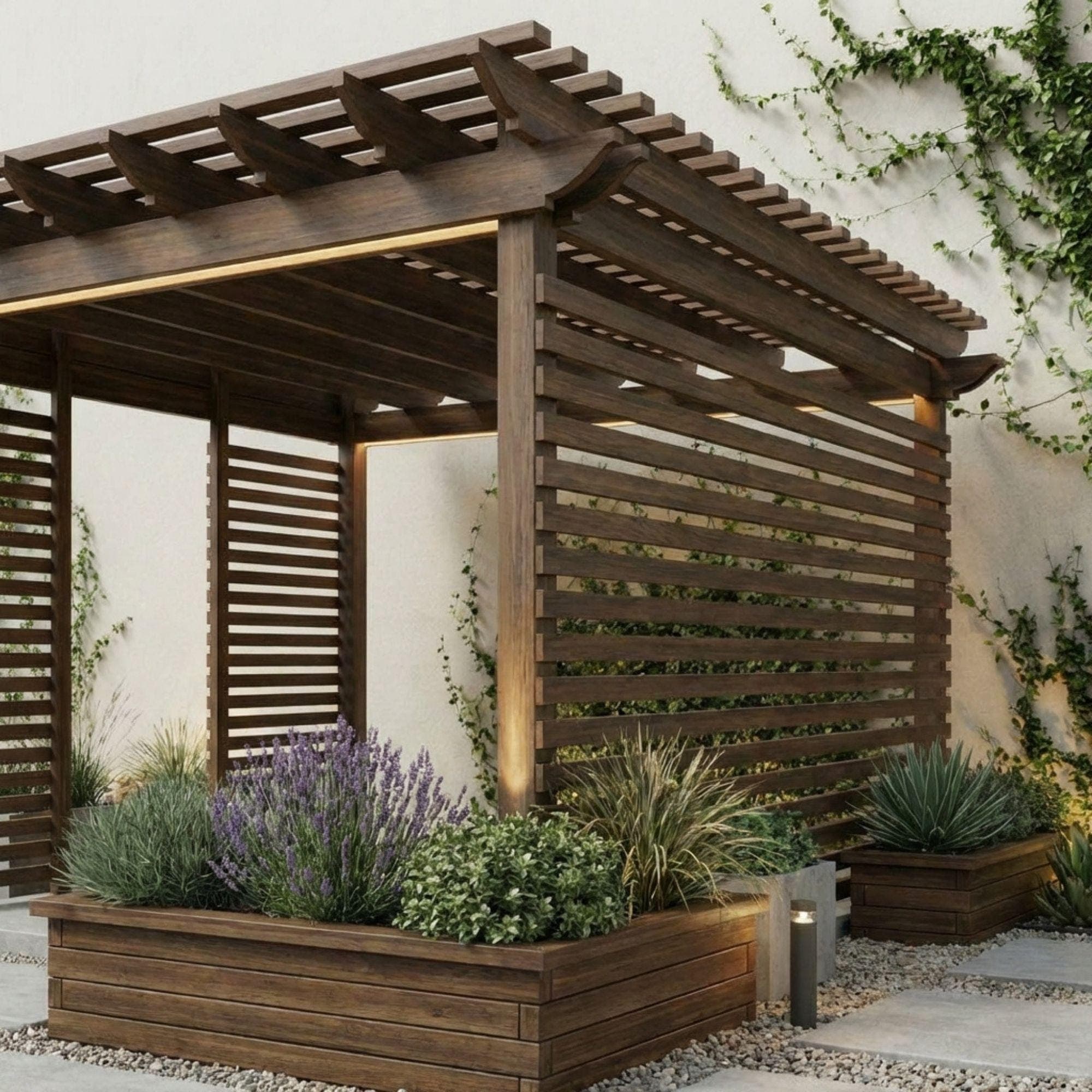 DIY Garden Pergolas Plans | Wood Pergolas Build Blueprint | Corner Privacy Pergola - view 6