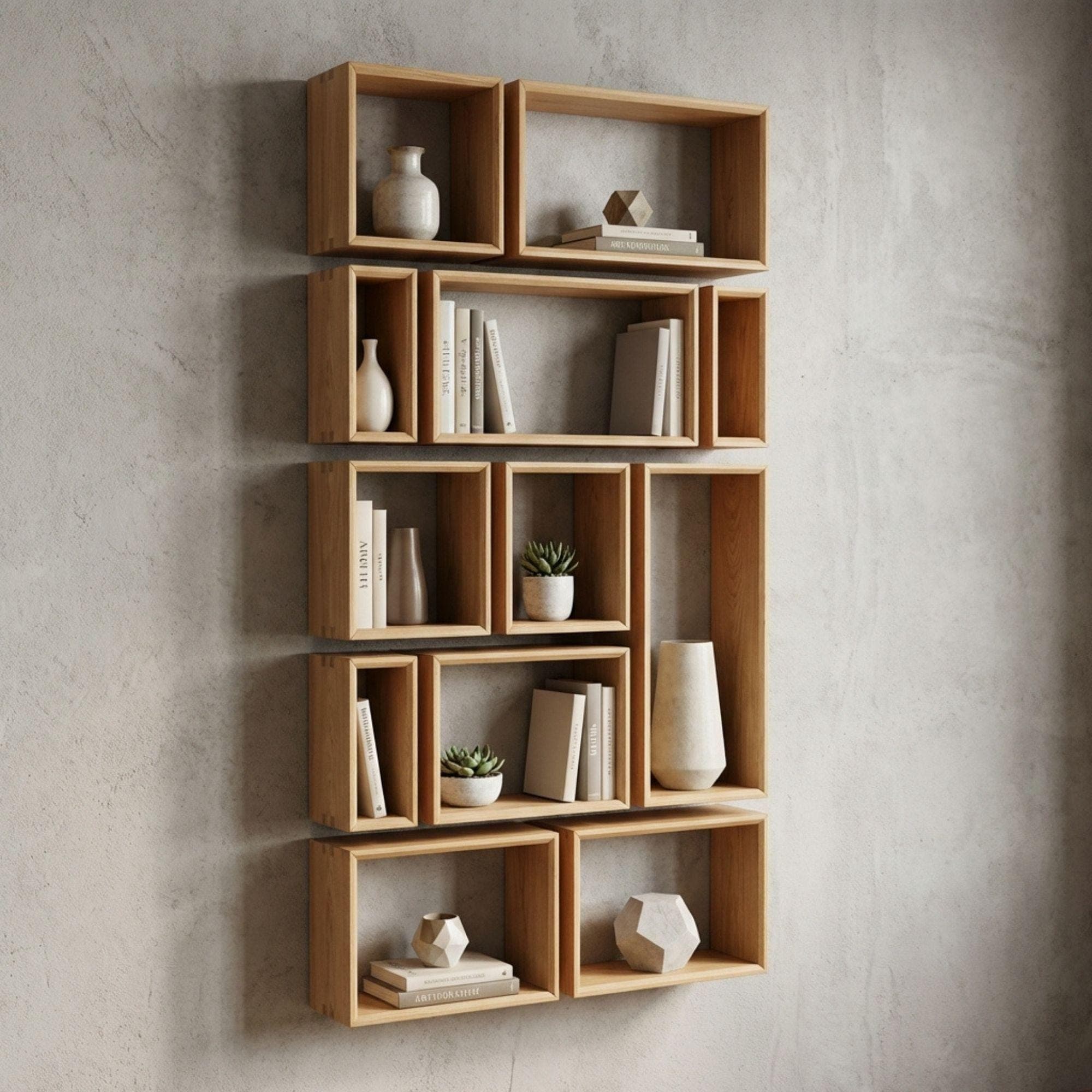 DIY Geometric Bookshelf Plans | Large Asymmetrical Bookcase Blueprint | Abstract Wall Book Shelves PDF - view 4