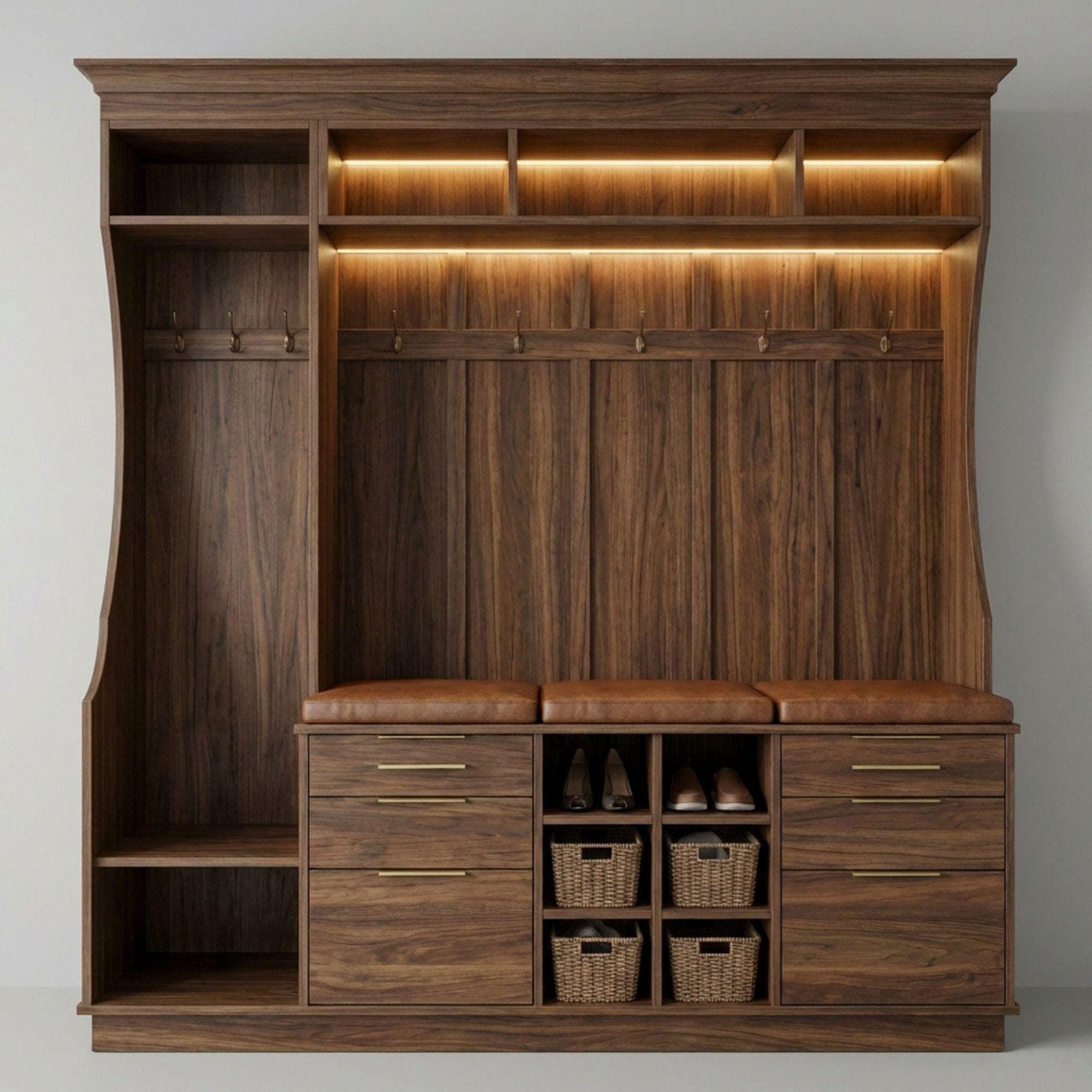 DIY Built In Cabinets Plans | Large Mudroom Hall Tree Blueprint | Wall Unit Storage Cabinet PDF - view 3