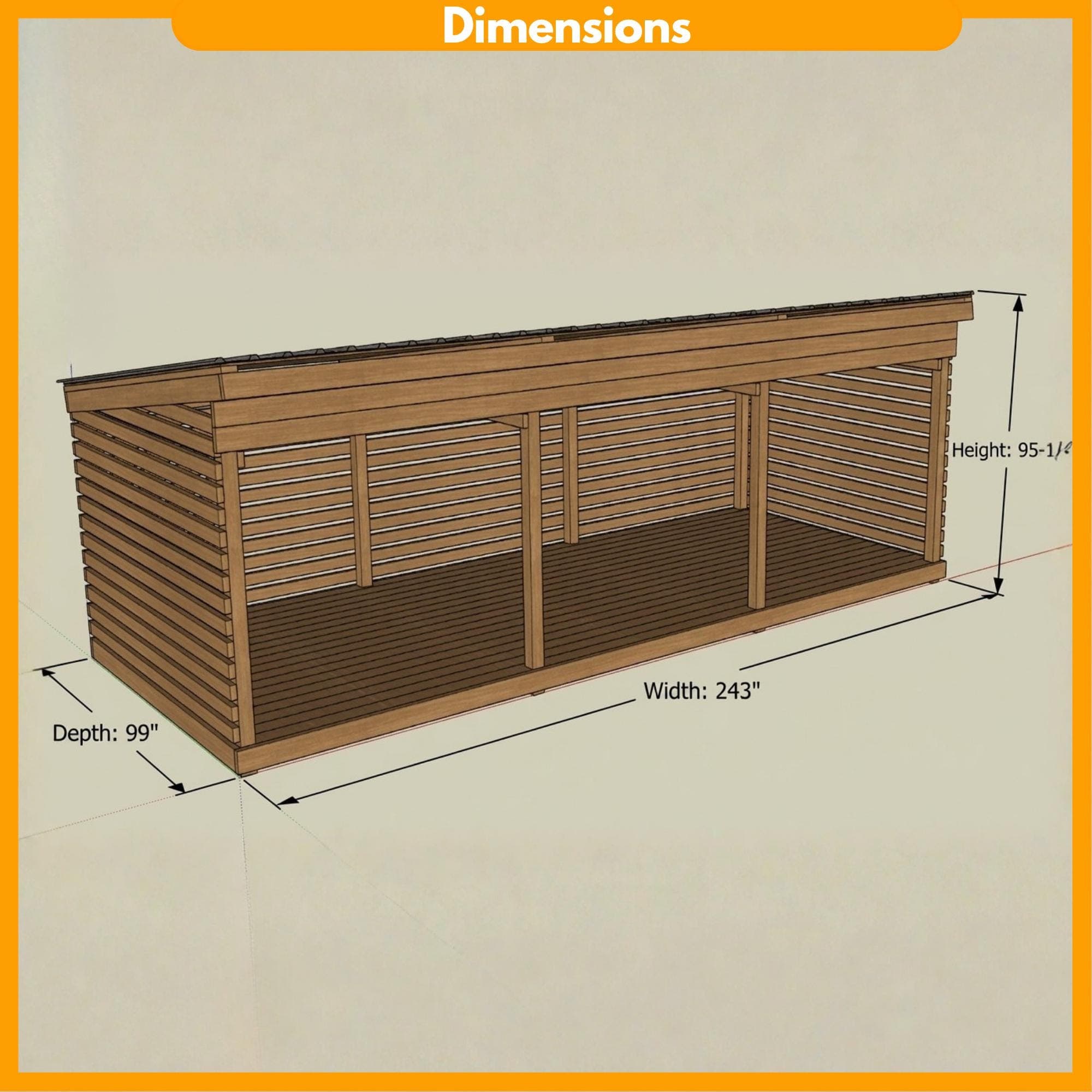 8x20 Firewood Shed DIY Plans PDF | 3 Cord Wood Storage Rack Blueprint | Extra Large Dry Wood Shelter - view 2