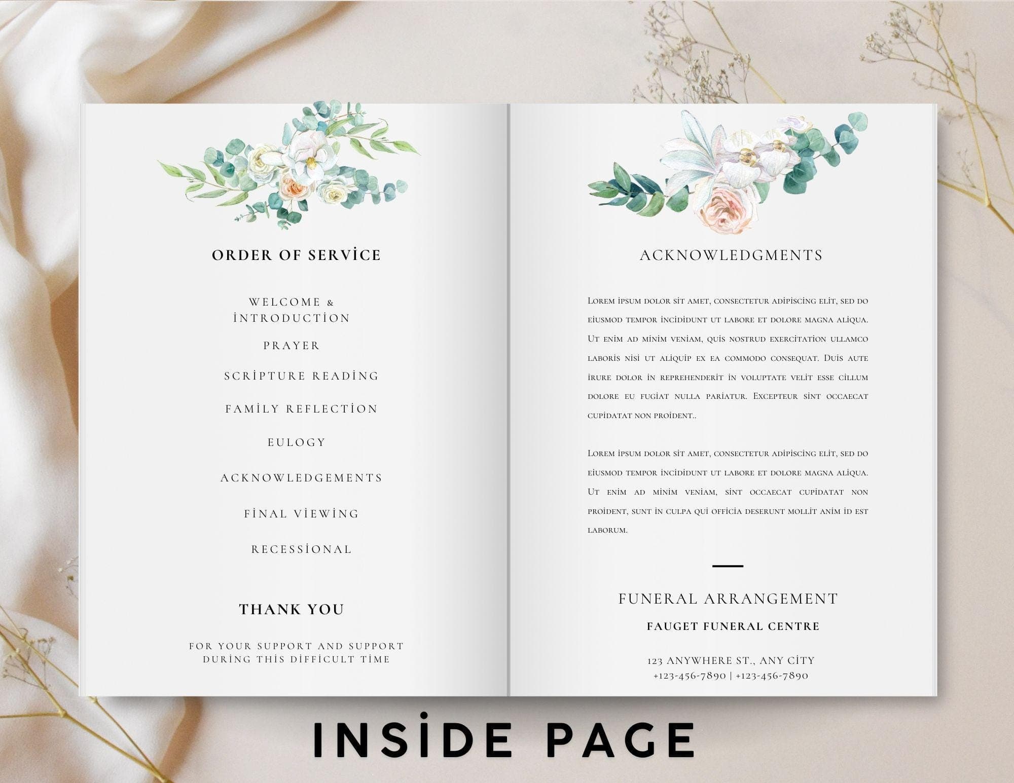 Eucalyptus Funeral Program Template | Celebration of Life (Instant Download) - view 5
