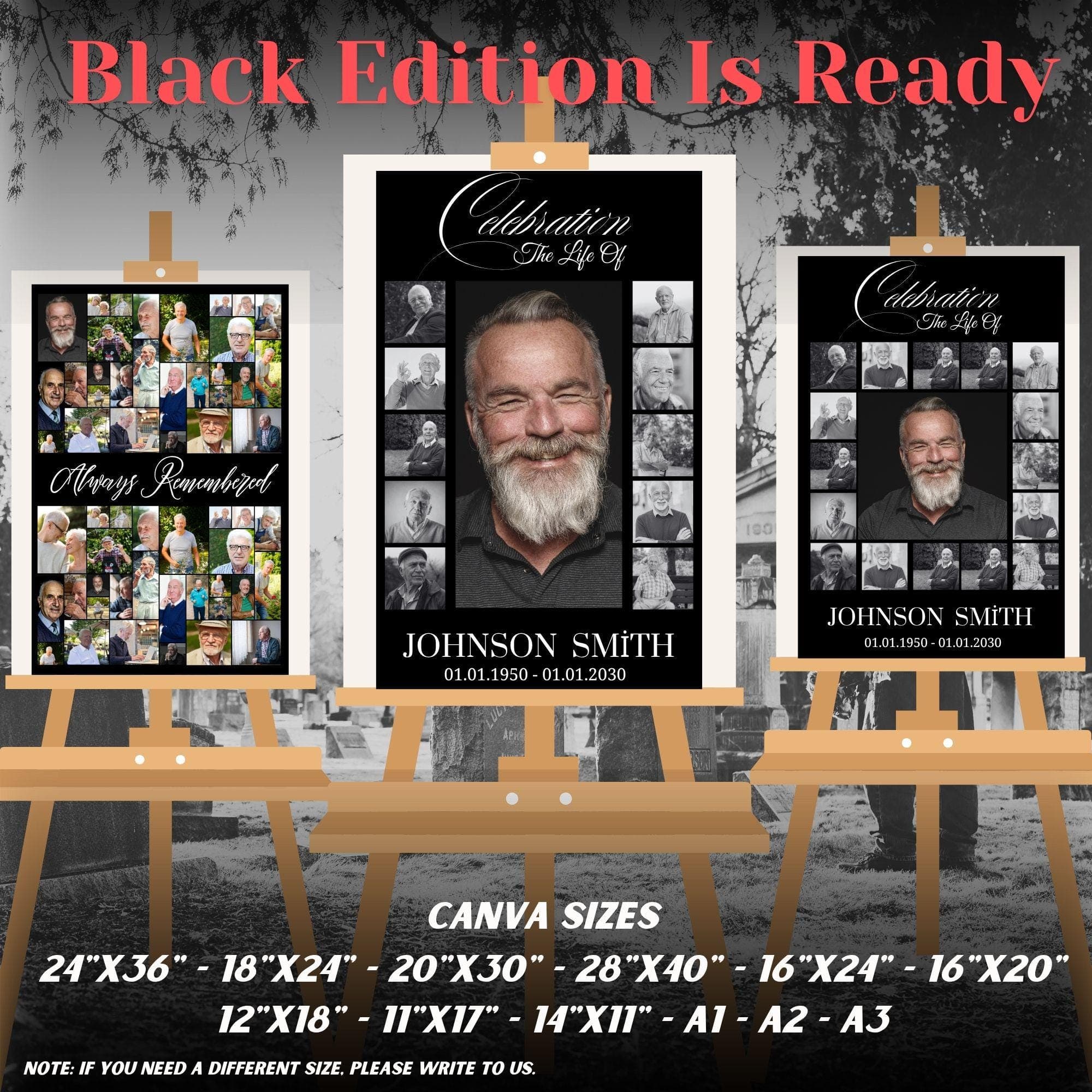Funeral Photo Collage Sign Set, Memorial Poster (Digital Download) - view 5