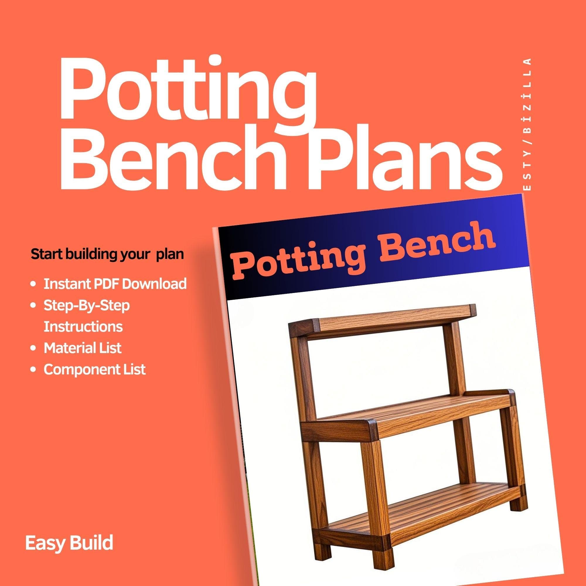 Rustic Potting Bench Plans | Outdoor Garden Workstation PDF - view 2