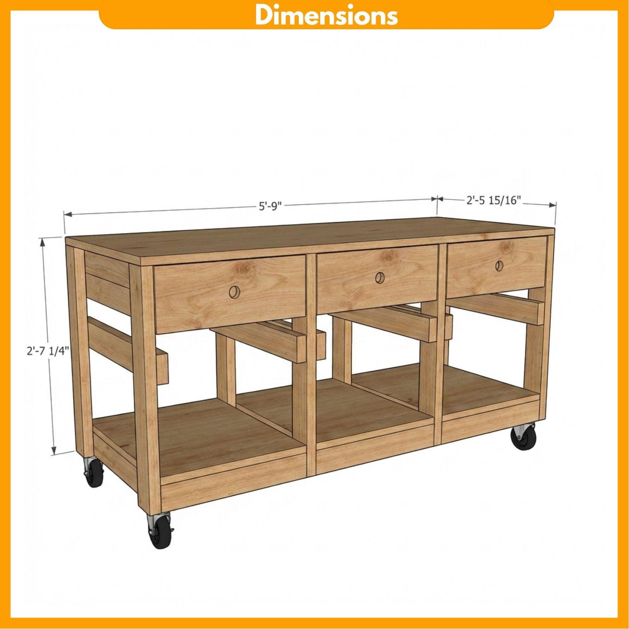 DIY Mobile Workbench with Tote Storage Plans PDF | Rolling Shop Cart & Organizer Blueprint | 3-Drawer Garage Utility Table | Woodworking - view 2