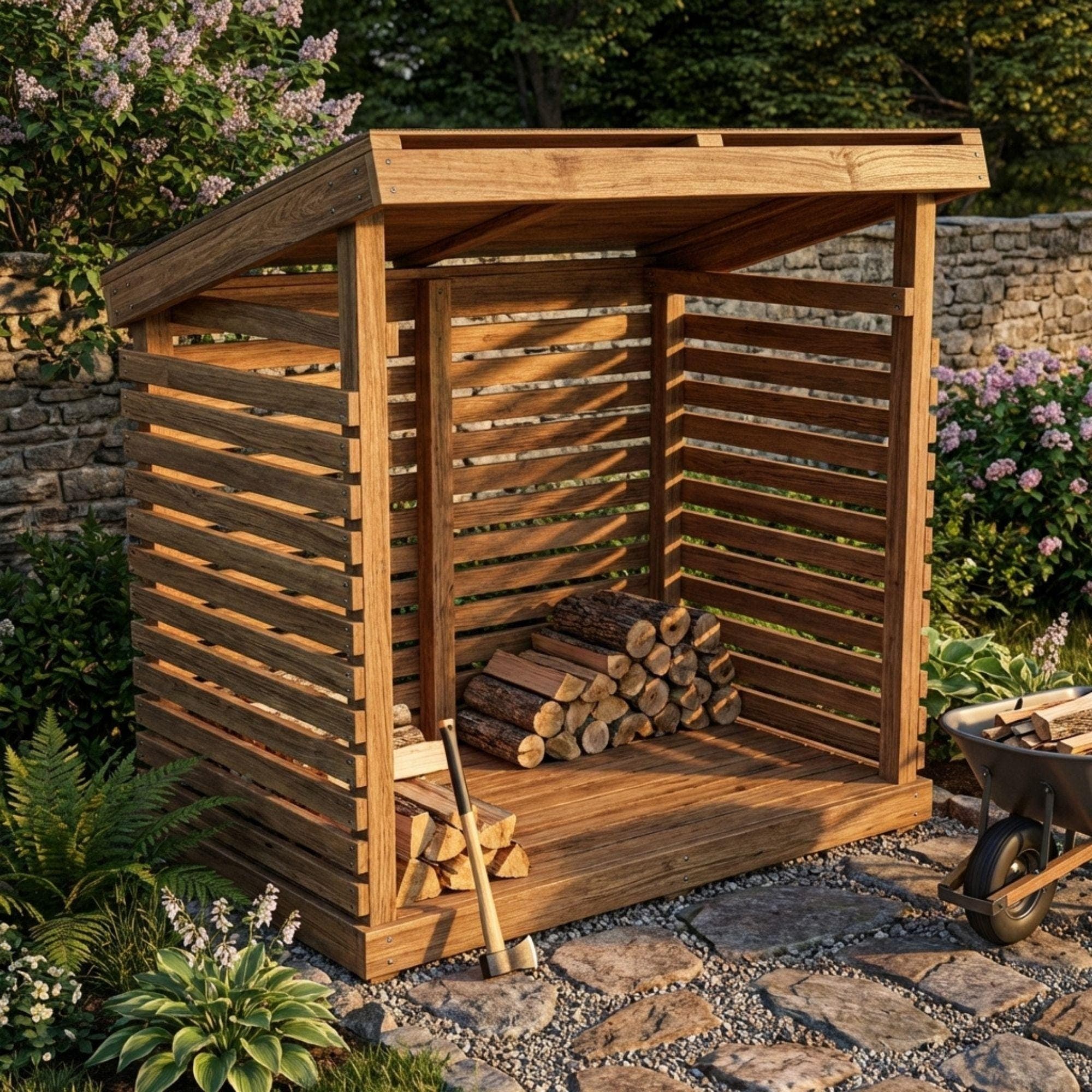 DIY Small Firewood Shed Plans PDF | Outdoor Log Storage Blueprint | Lean-To Wood Storage Shed | Garden Firewood Rack Woodworking Plan - view 3