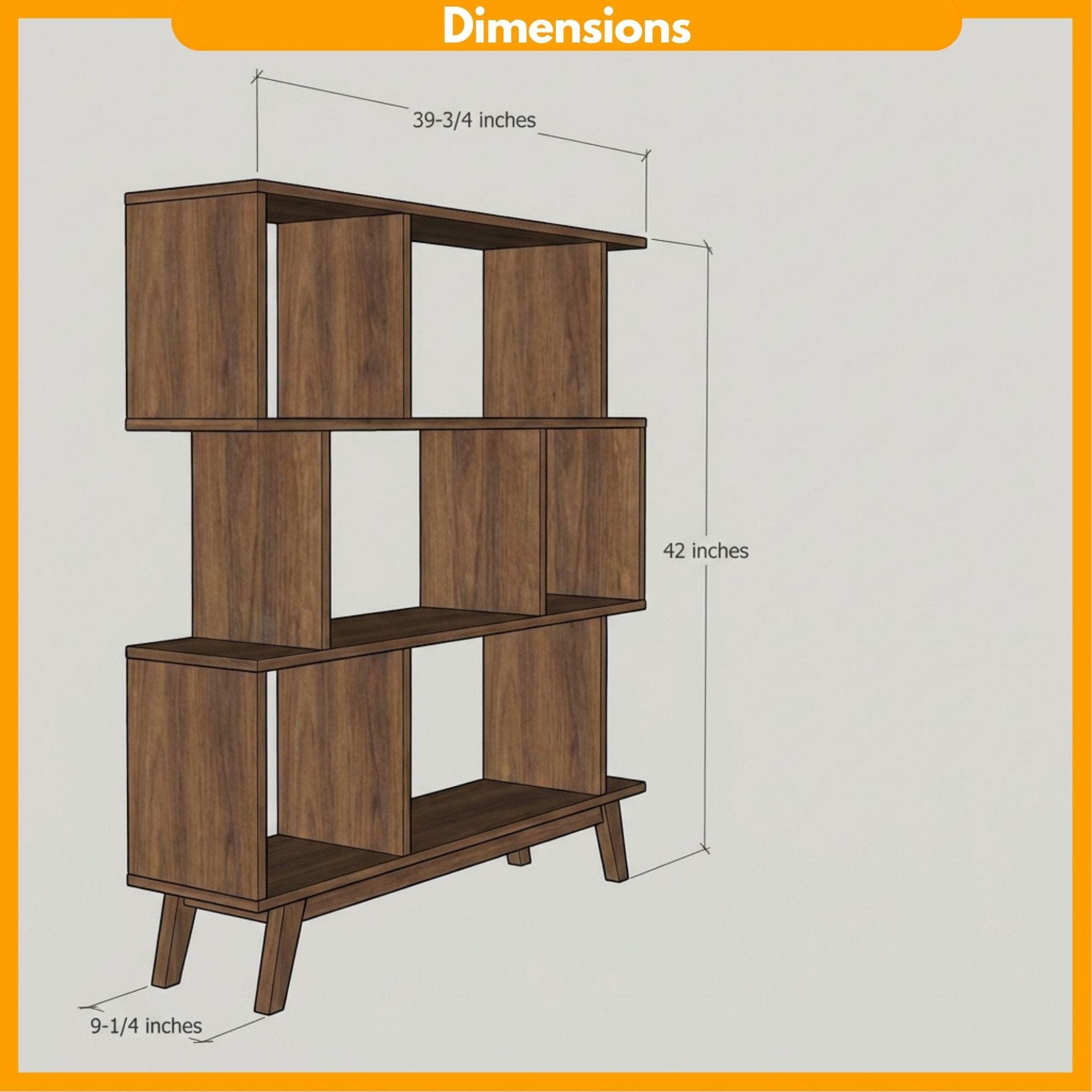 Mid-Century Modern Bookshelf Plans | Geometric Wood Bookcase Blueprint (Digital Download) - view 2
