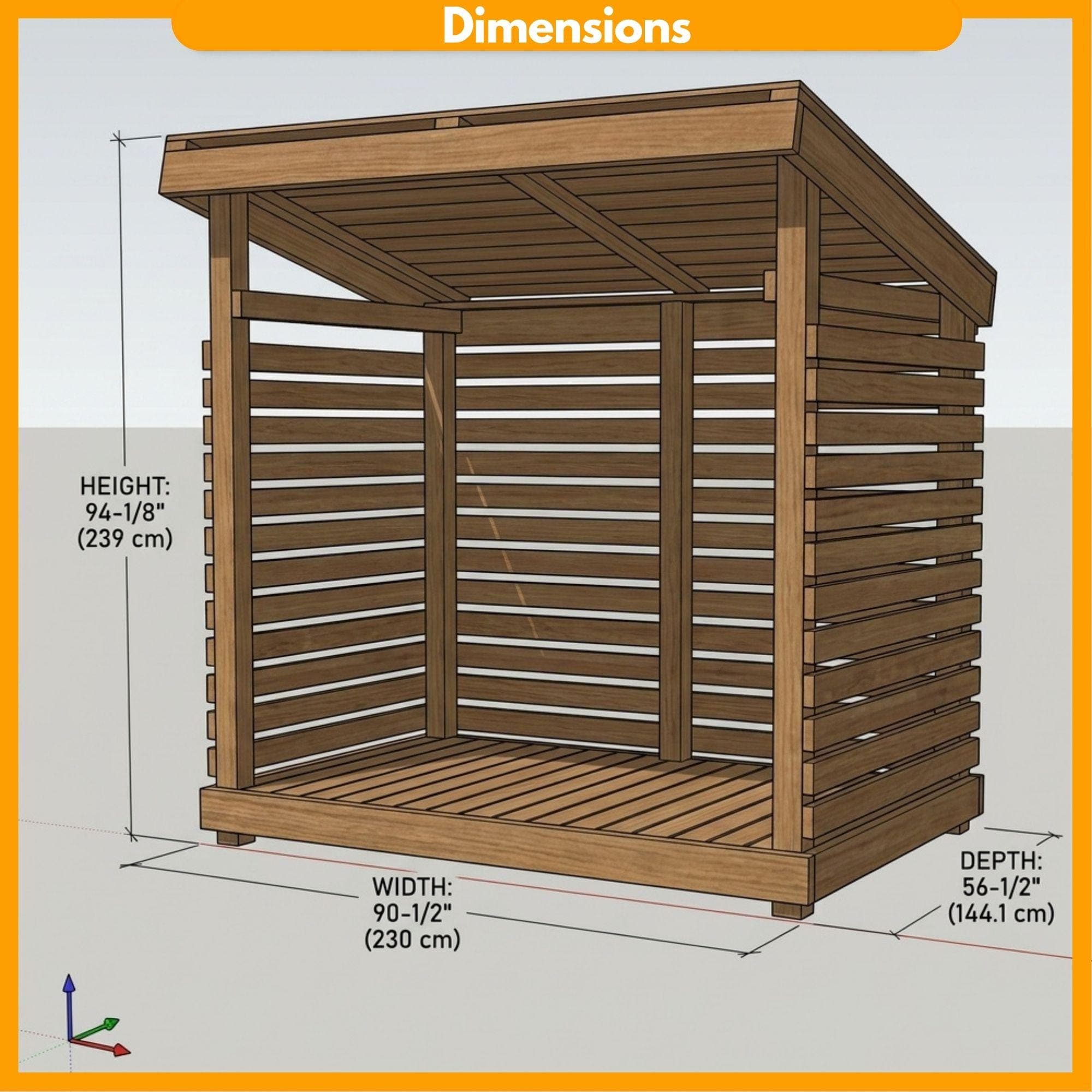 DIY Small Firewood Shed Plans PDF | Outdoor Log Storage Blueprint | Lean-To Wood Storage Shed | Garden Firewood Rack Woodworking Plan - view 2