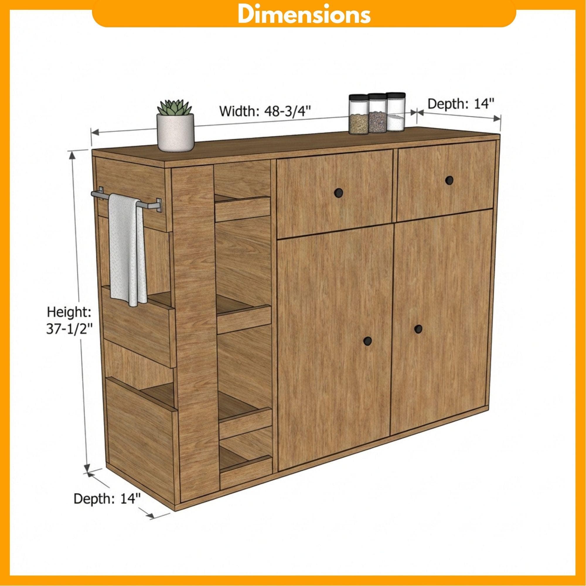 Narrow Sideboard DIY Plans | Space-Saving Buffet Cabinet Blueprint (PDF Download) - view 2