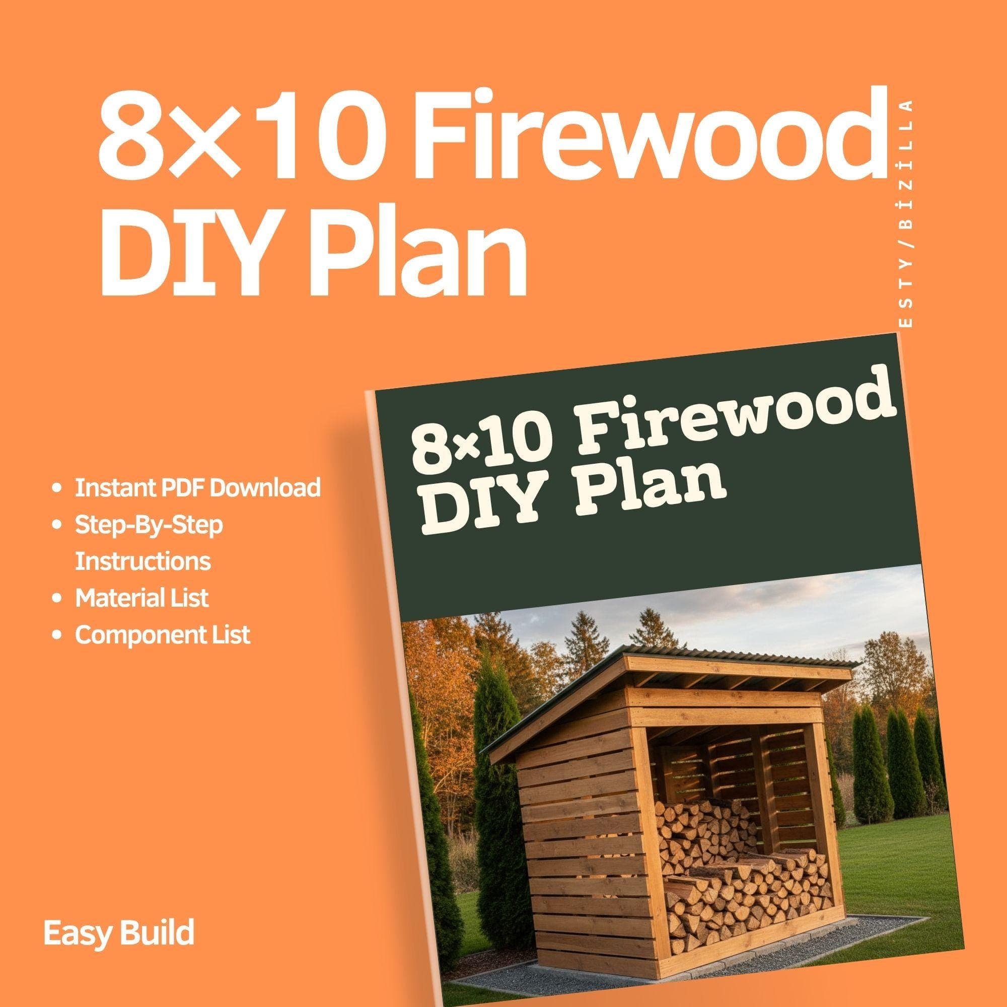 8x10 Firewood Shed Plans: DIY Sloped Roof Woodshed (PDF Download) - view 7