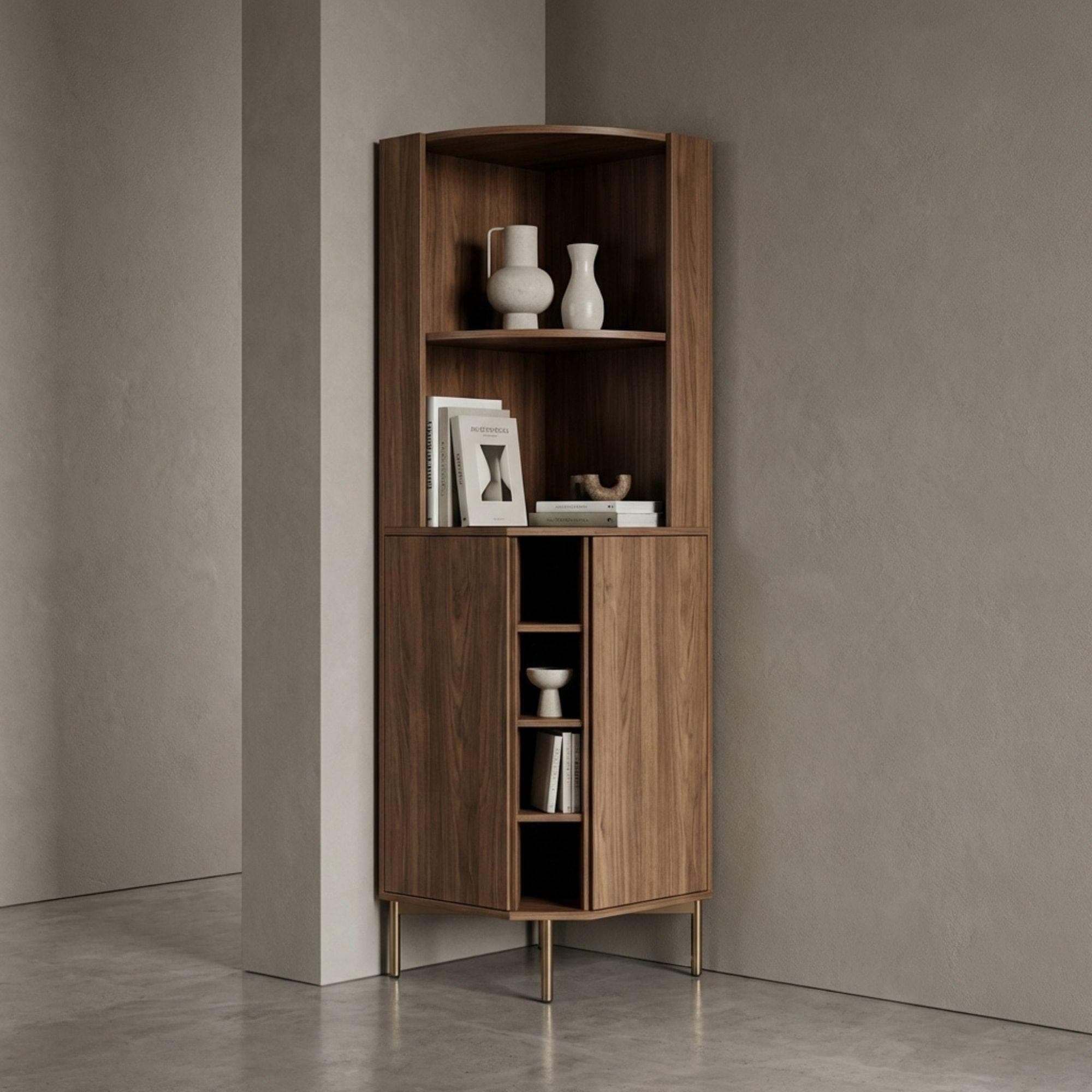 DIY Corner Bookshelf With Cabinet Plans | Wood Cabinet Bookcase Blueprint - view 6