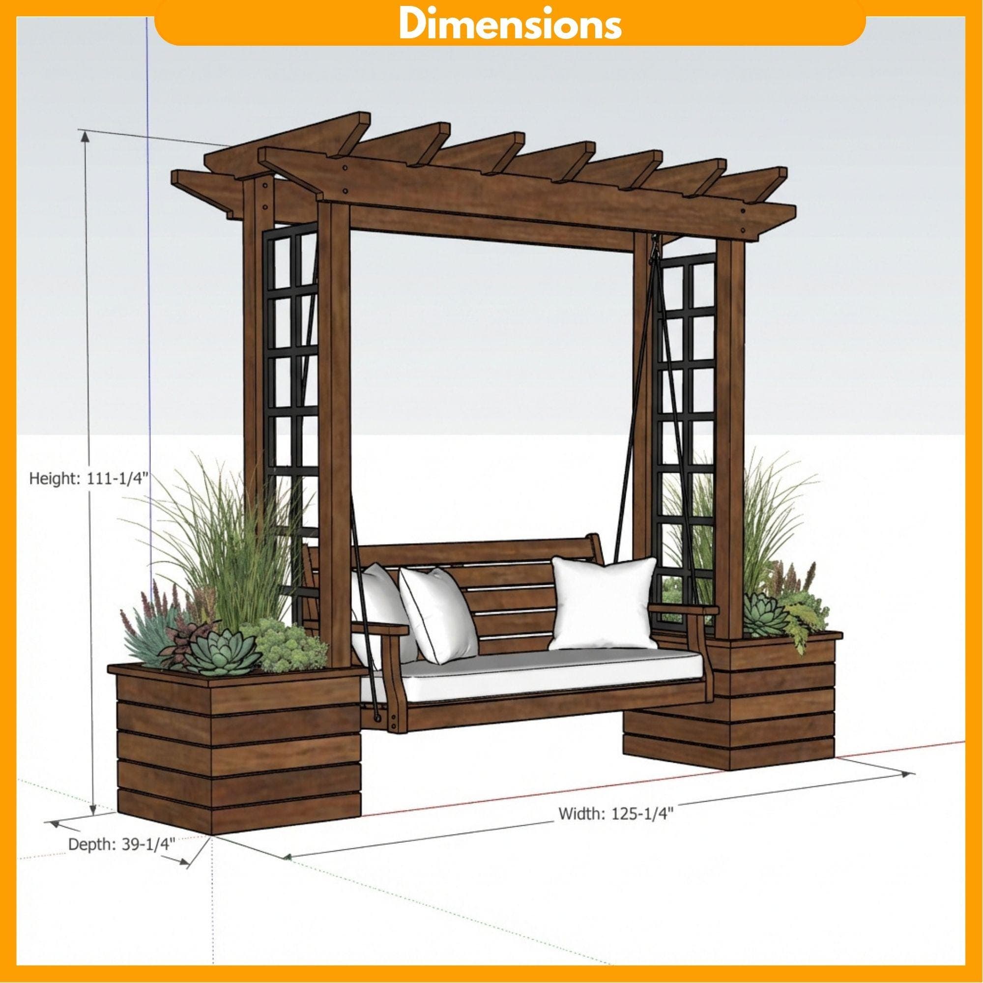 DIY Wooden Bench with Pergola and Planters | Outdoor Garden Seating & Trellis Woodworking Plan - view 2