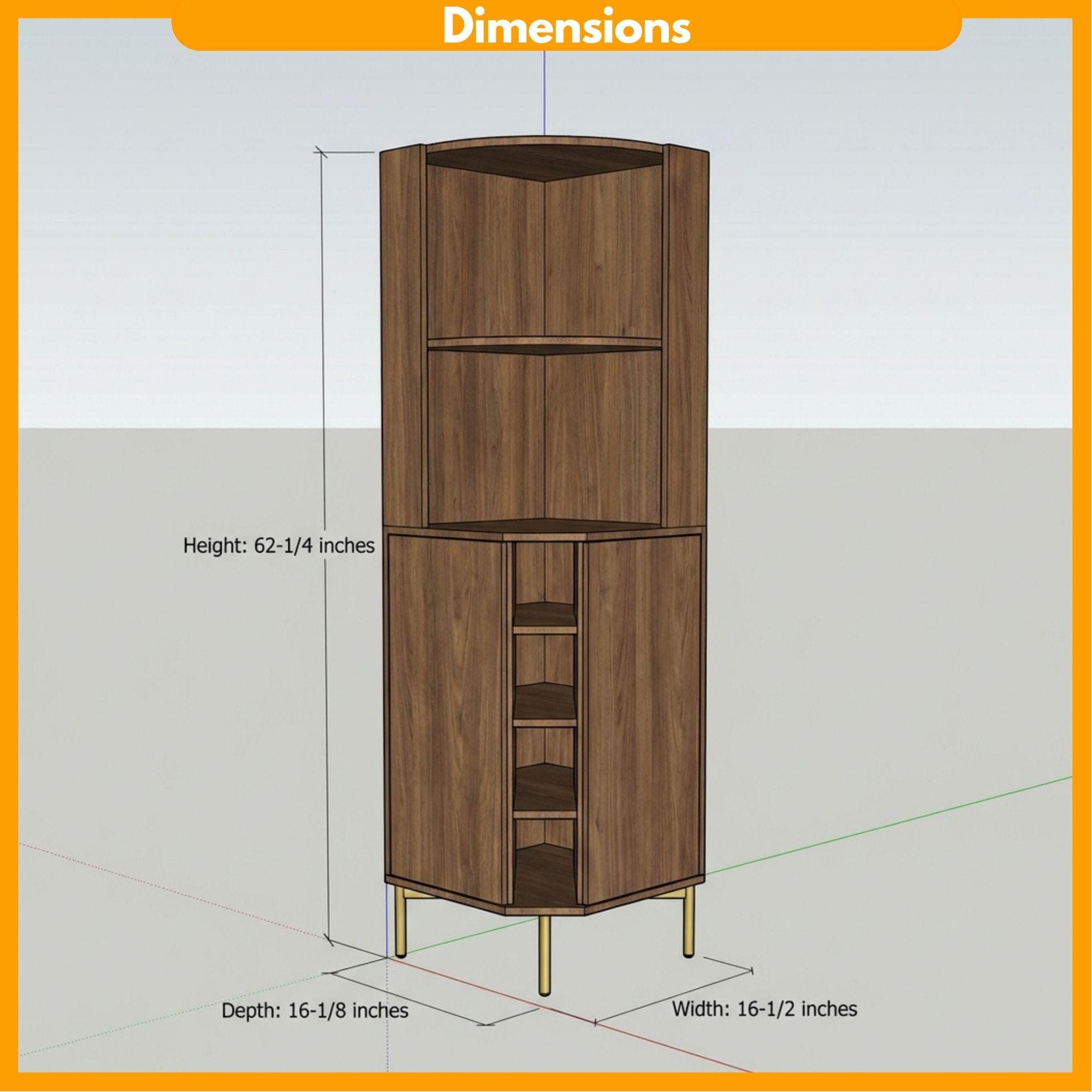DIY Corner Bookshelf With Cabinet Plans | Wood Cabinet Bookcase Blueprint - view 2