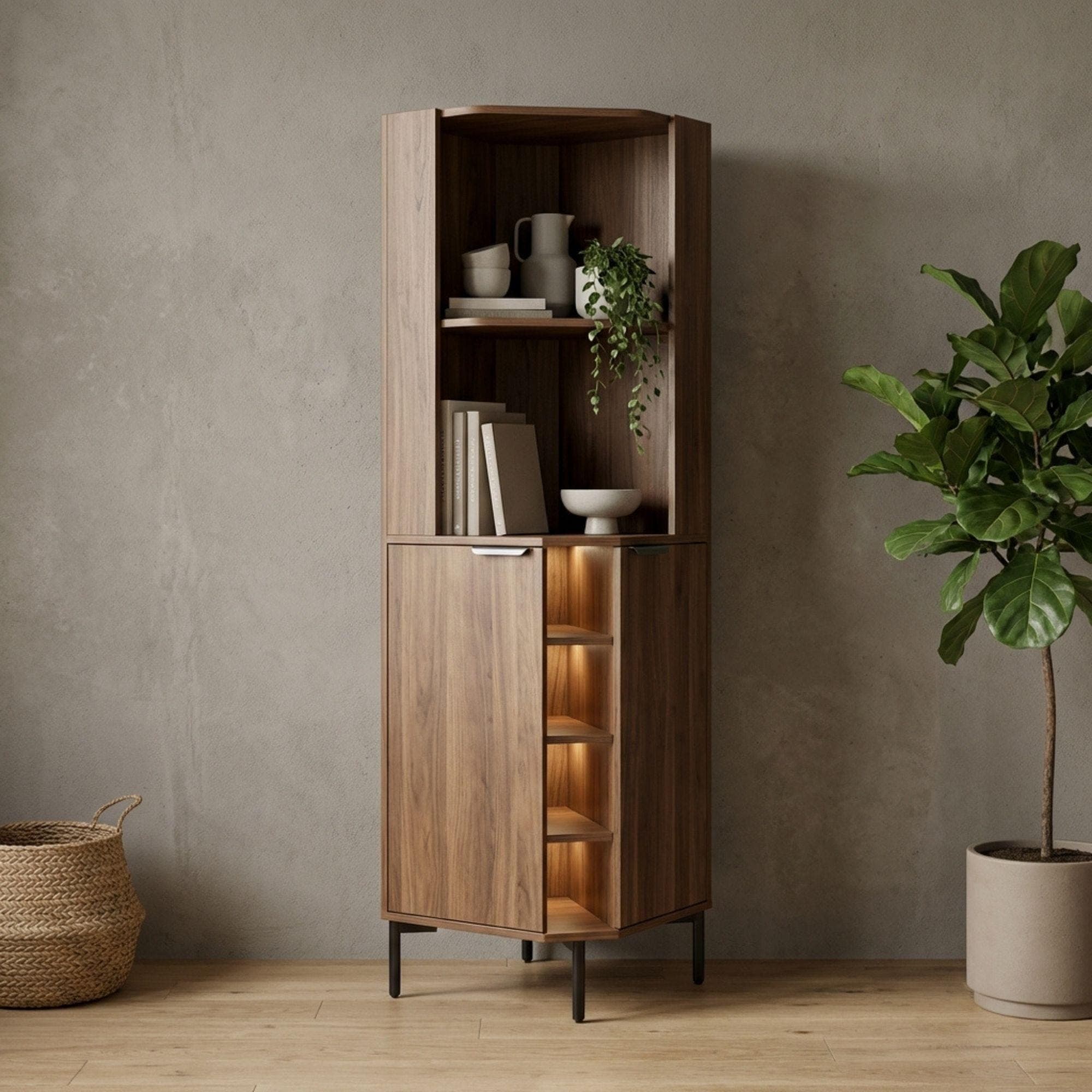 DIY Corner Bookshelf With Cabinet Plans | Wood Cabinet Bookcase Blueprint - view 5