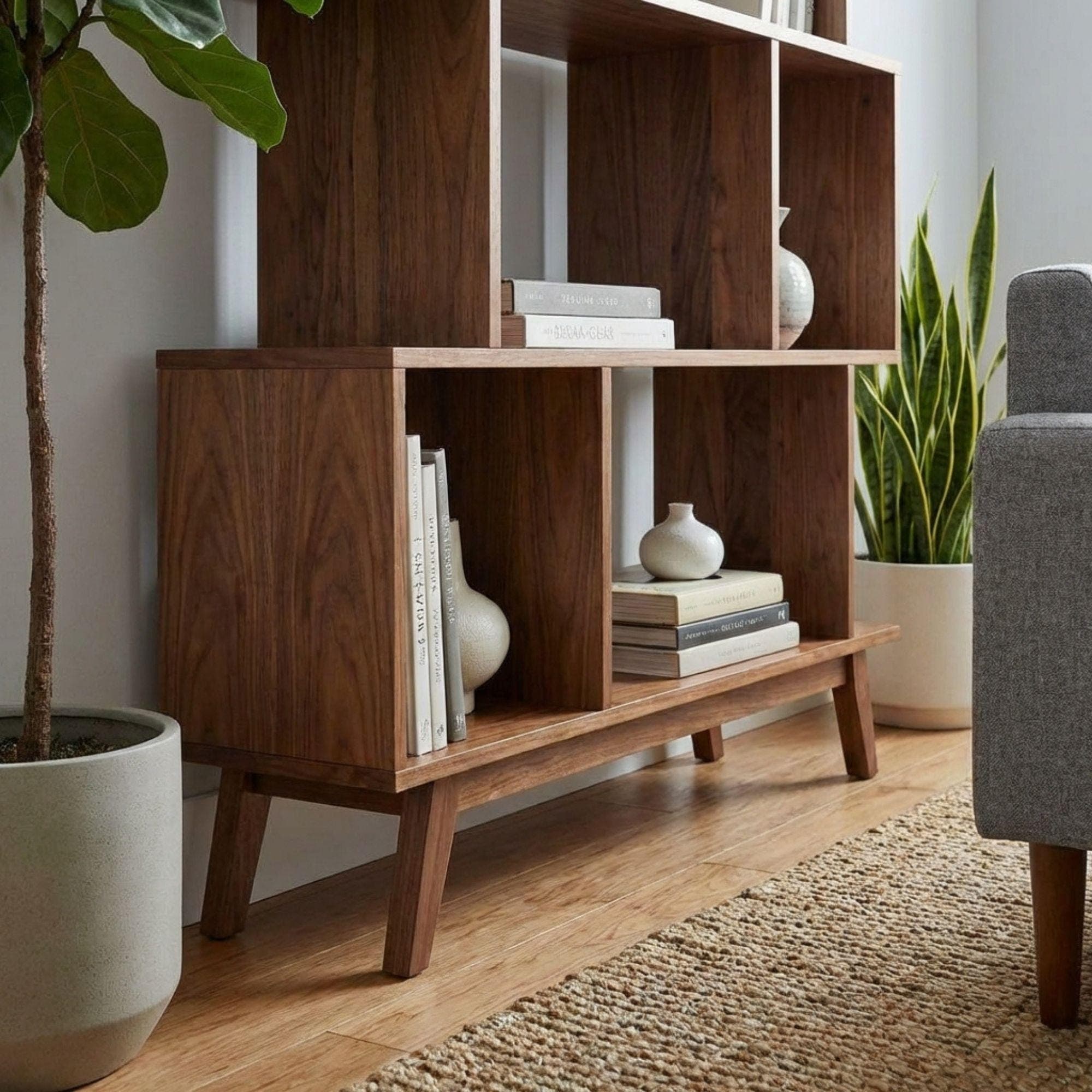 Mid-Century Modern Bookshelf Plans | Geometric Wood Bookcase Blueprint (Digital Download) - view 8