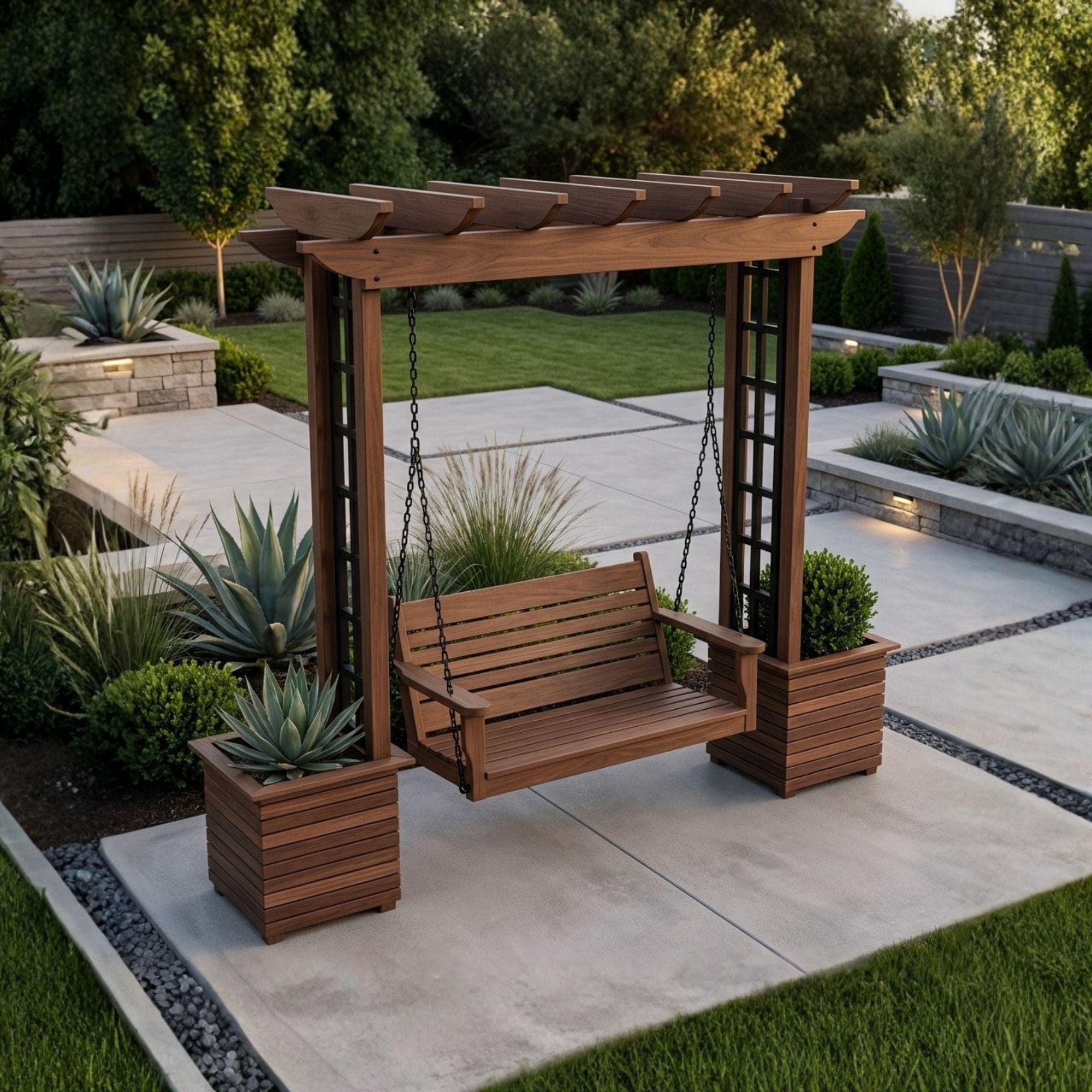 DIY Wooden Bench with Pergola and Planters | Outdoor Garden Seating & Trellis Woodworking Plan - view 5