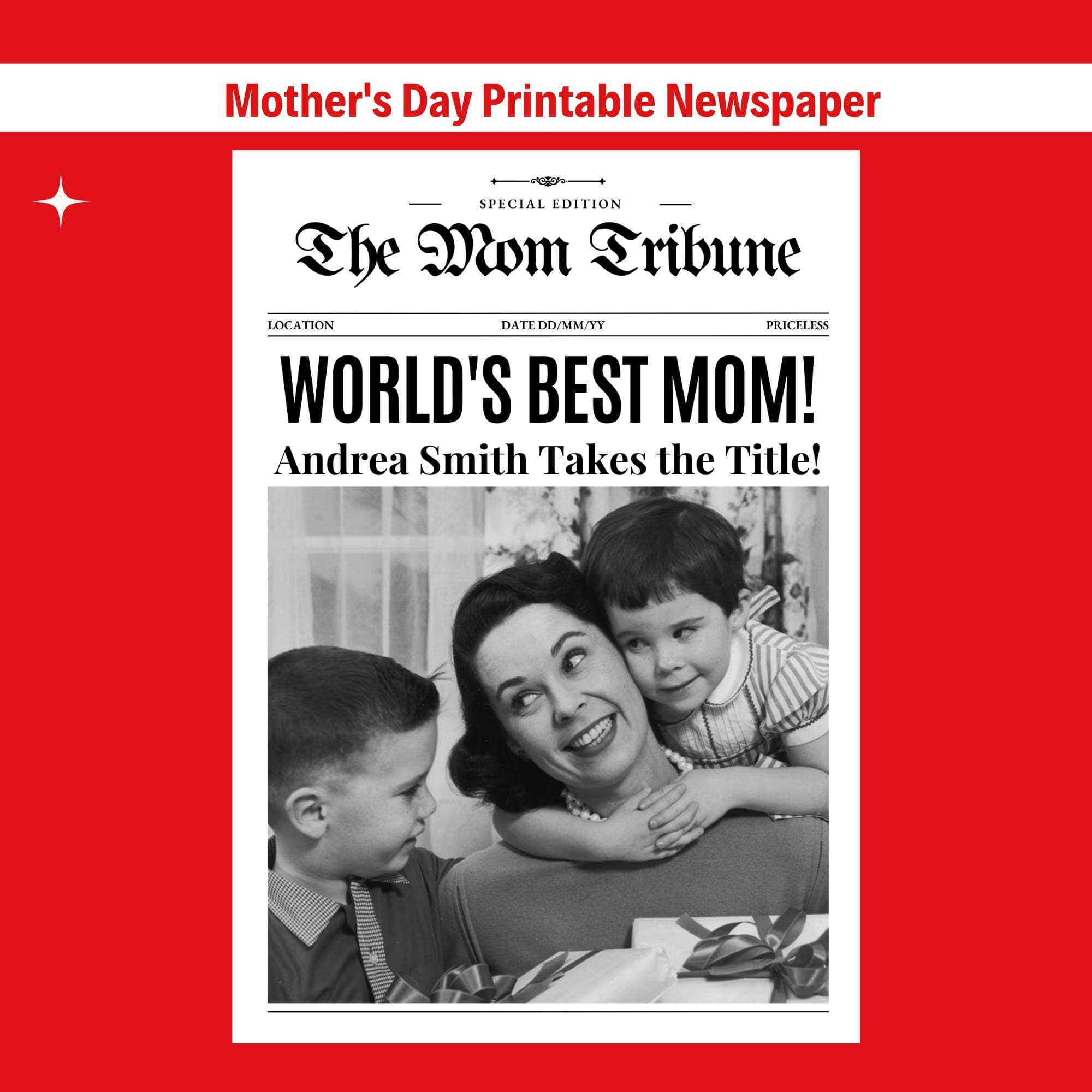 Personalized Mother's Day Newspaper Gift | Printable Card (Canva Template) - view 2