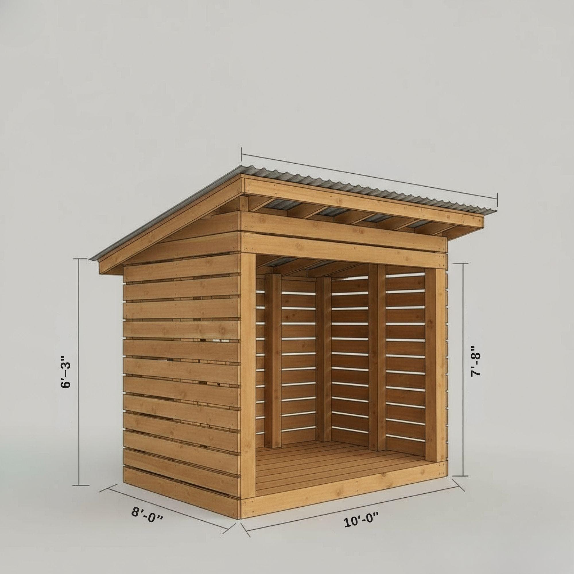 8x10 Firewood Shed Plans: DIY Sloped Roof Woodshed (PDF Download) - view 5