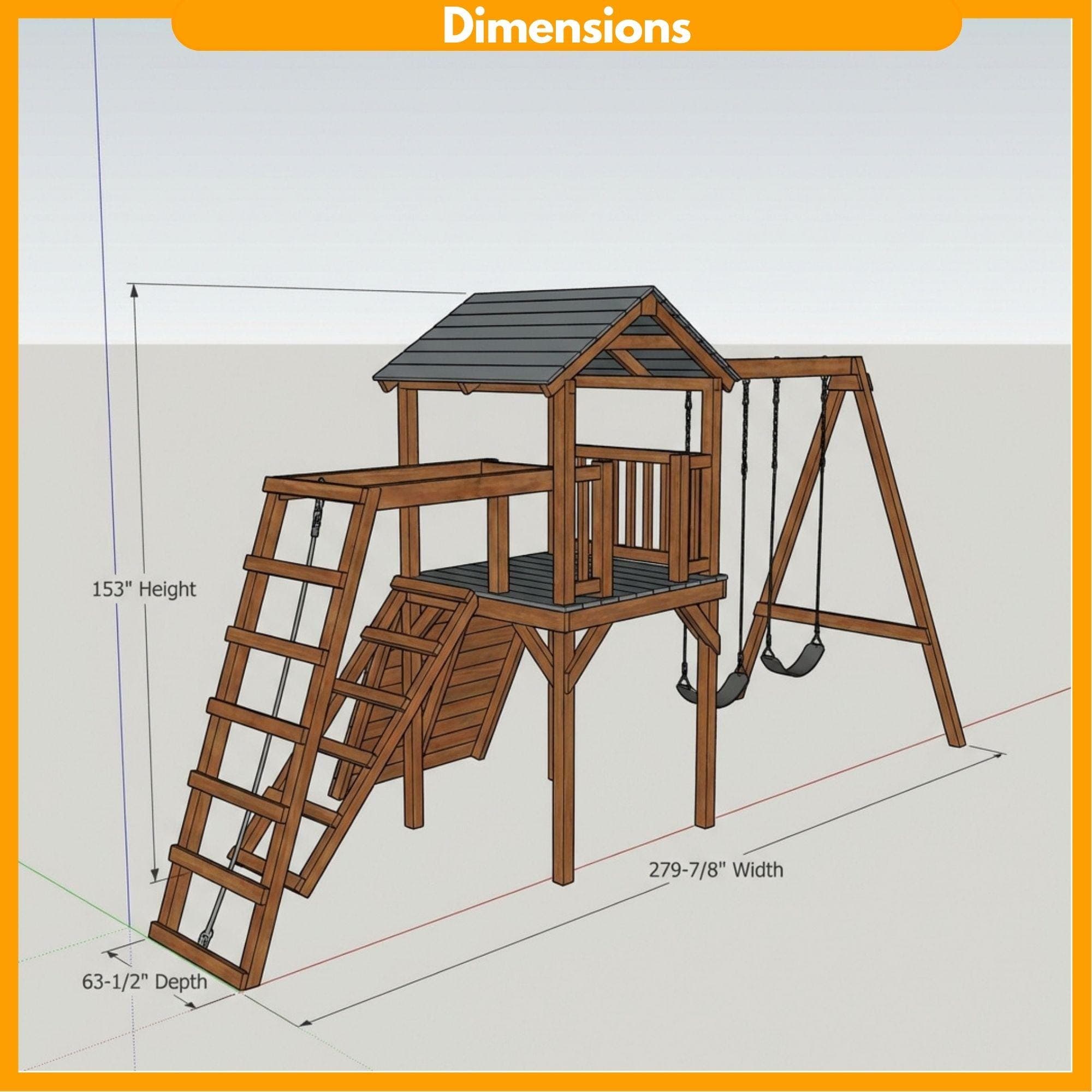 DIY Swingset With Playhouse Plans | Wooden Playset Plan PDF | Backyard Playground Plans - view 2