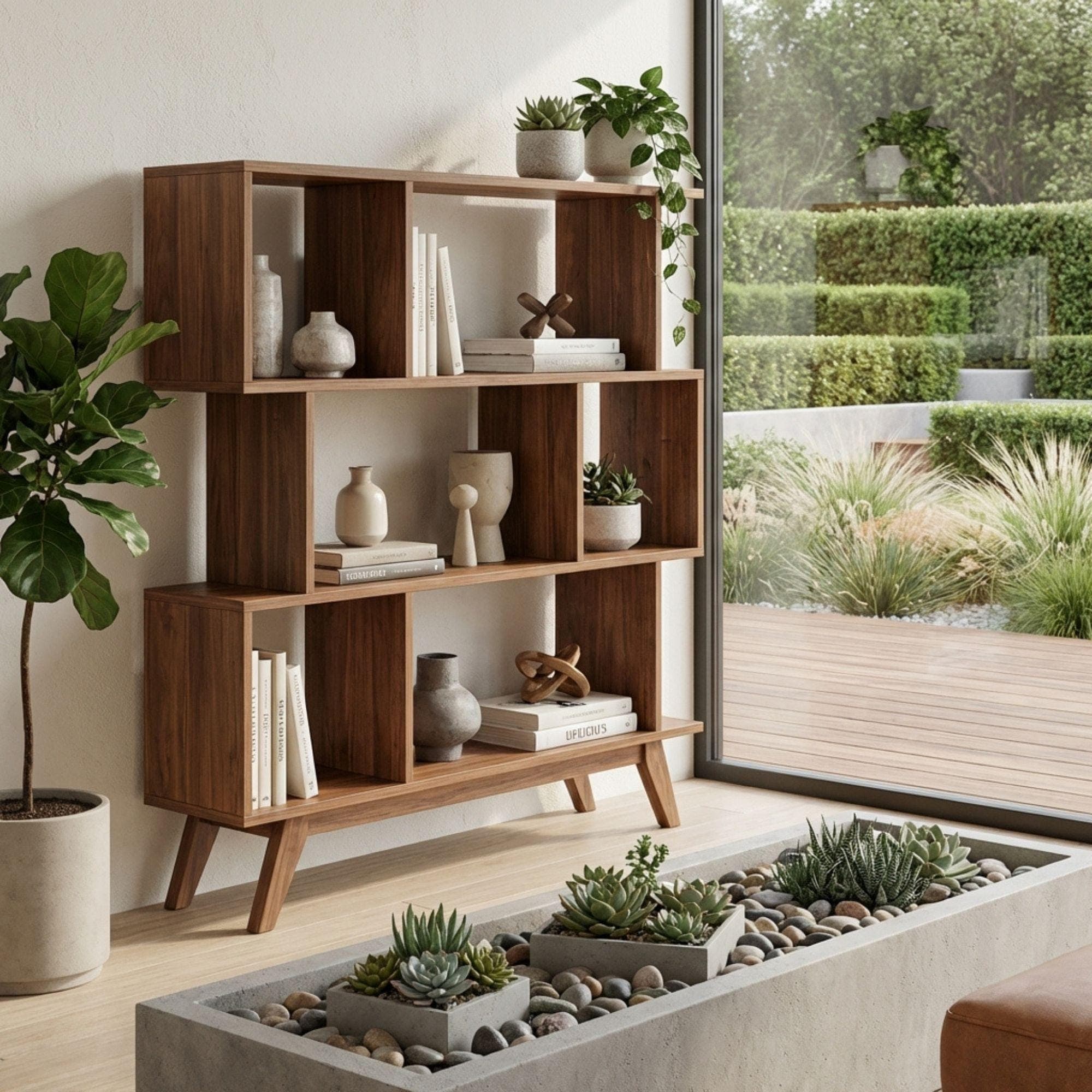 Mid-Century Modern Bookshelf Plans | Geometric Wood Bookcase Blueprint (Digital Download) - view 3