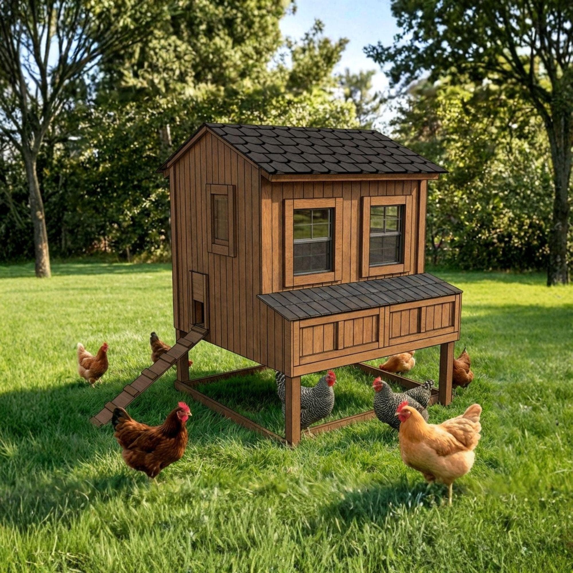 Raised Chicken Coop Plans for 6-8 Chickens | Cabin Style Hen House Blueprint (PDF) - view 6