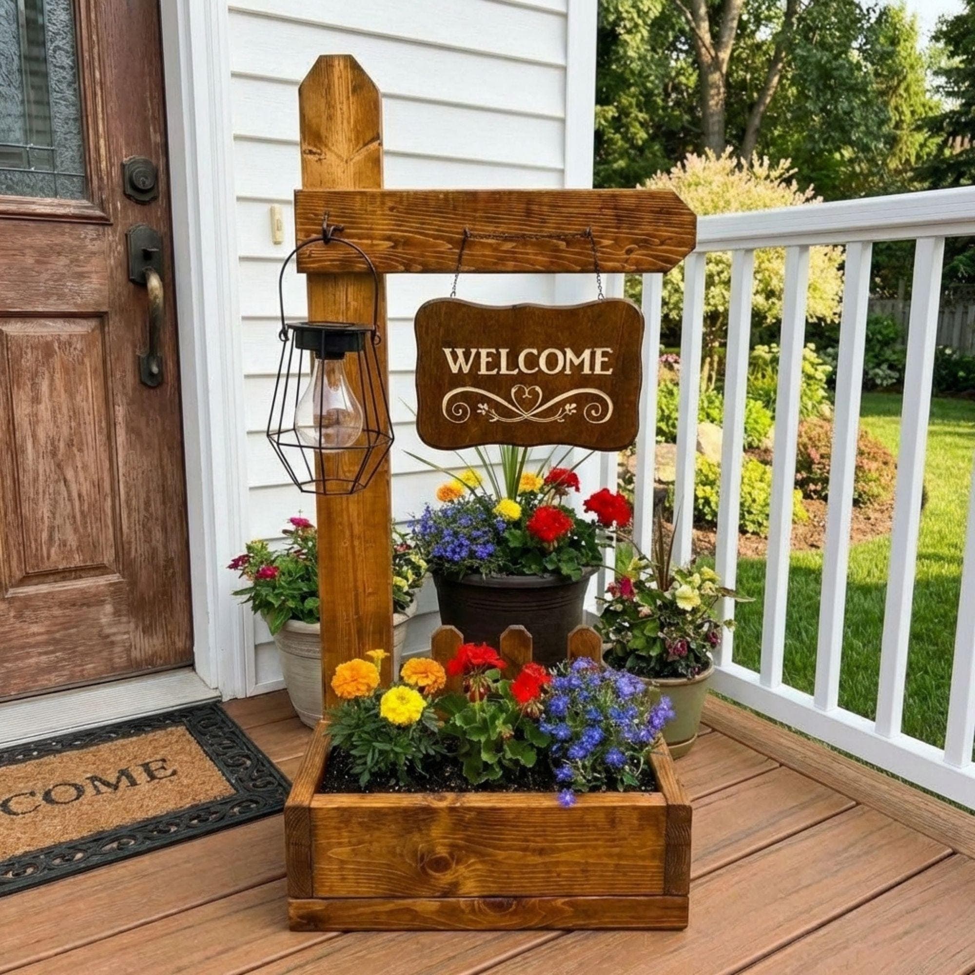 DIY Welcome Sign Planter Box Plans PDF | Front Porch Wooden Plant Stand | Hanging Basket Woodworking Blueprint | Garden Decor Project