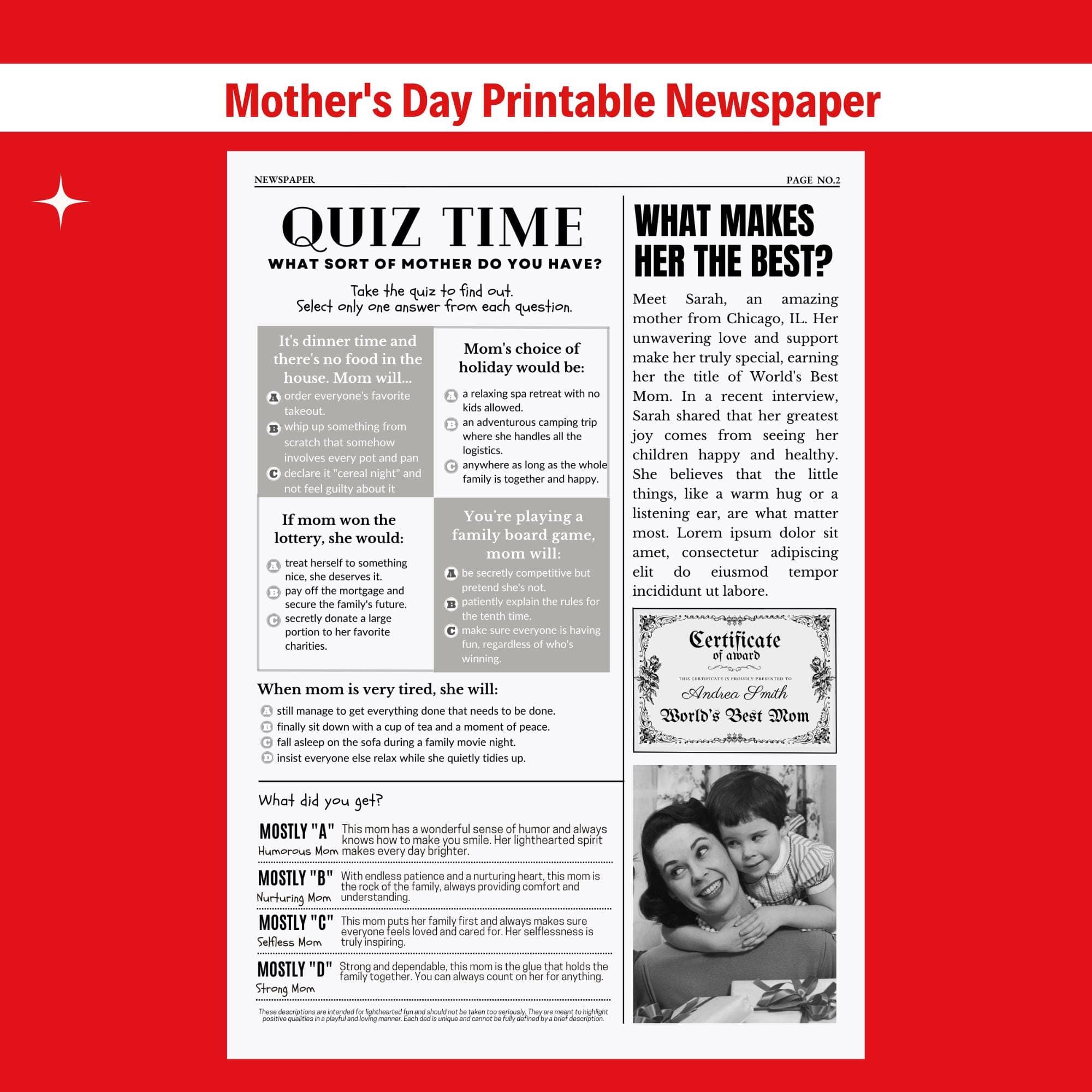 Personalized Mother's Day Newspaper Gift | Printable Card (Canva Template) - view 4