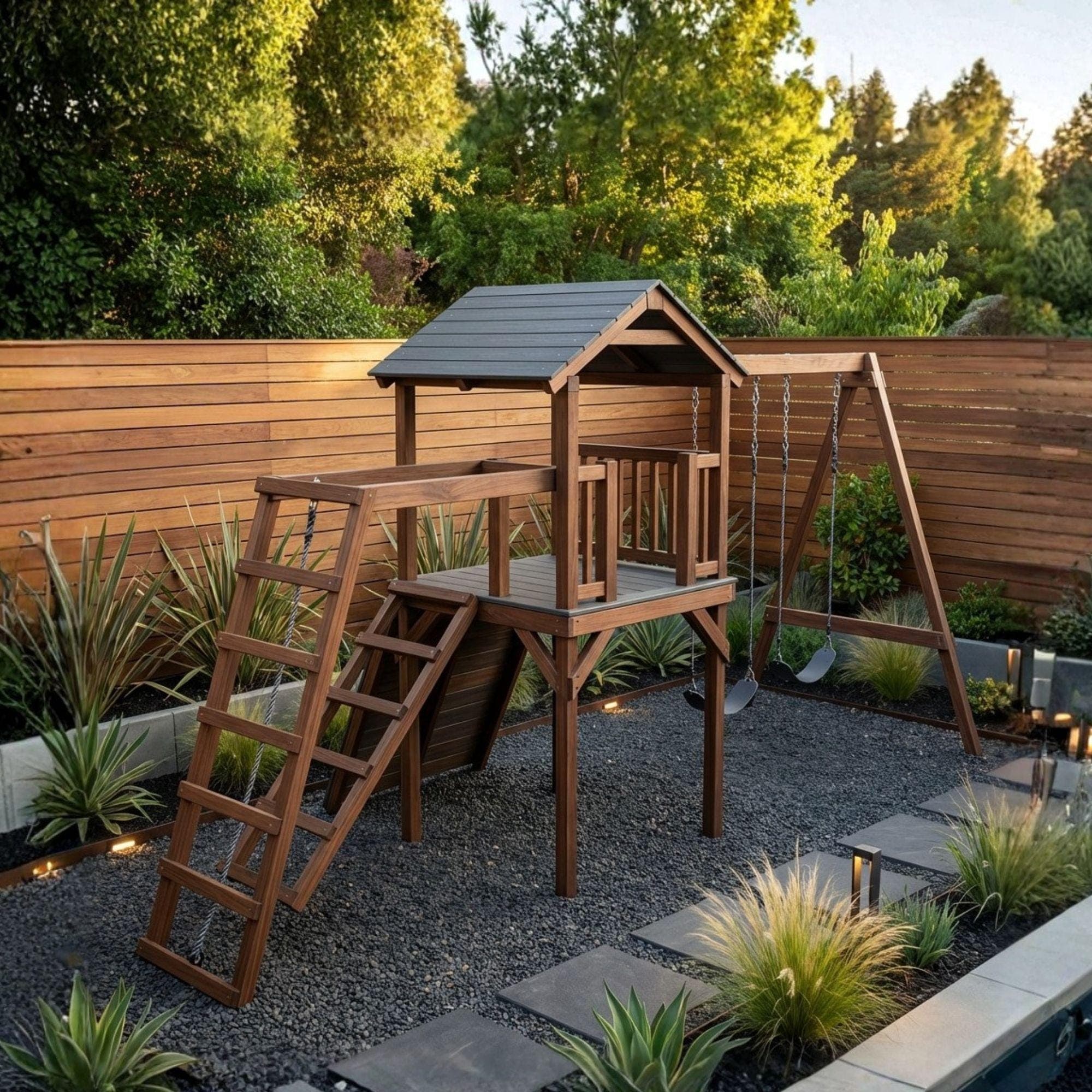 DIY Swingset With Playhouse Plans | Wooden Playset Plan PDF | Backyard Playground Plans - view 5