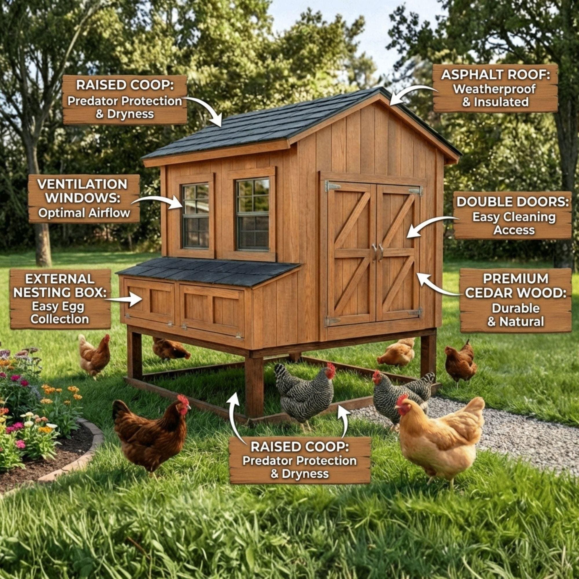 Raised Chicken Coop Plans for 6-8 Chickens | Cabin Style Hen House Blueprint (PDF) - view 2
