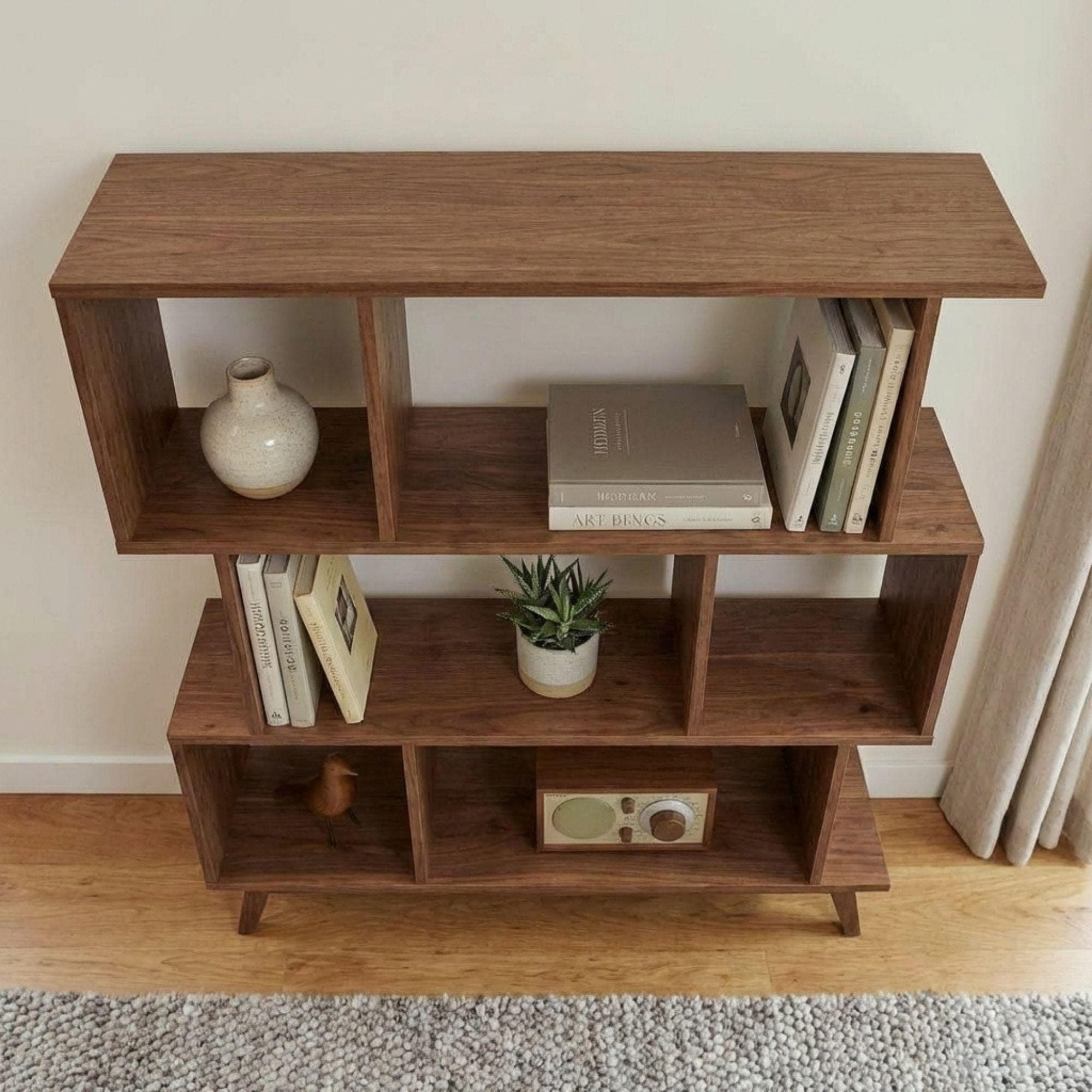 Mid-Century Modern Bookshelf Plans | Geometric Wood Bookcase Blueprint (Digital Download) - view 4