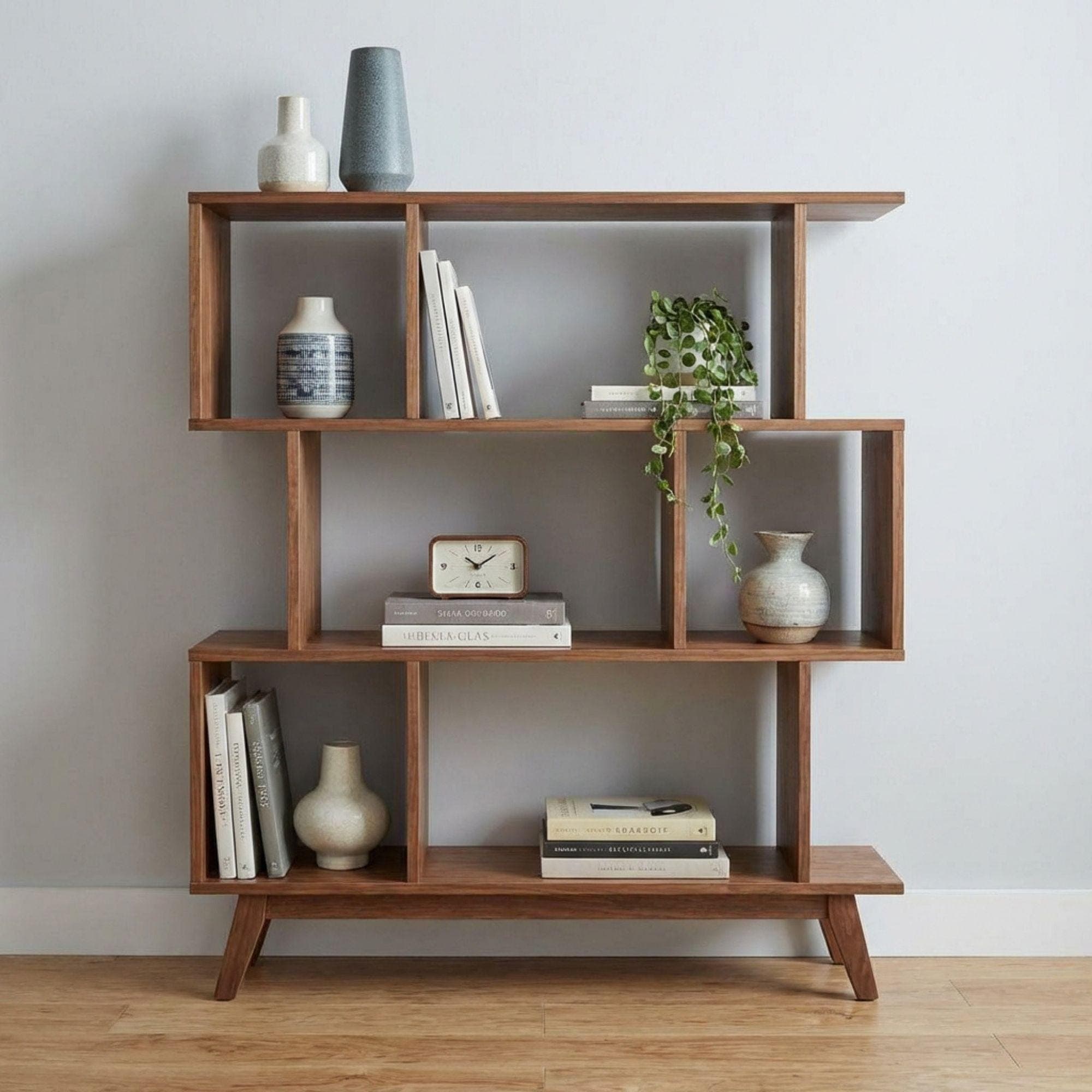 Mid-Century Modern Bookshelf Plans | Geometric Wood Bookcase Blueprint (Digital Download) - view 6