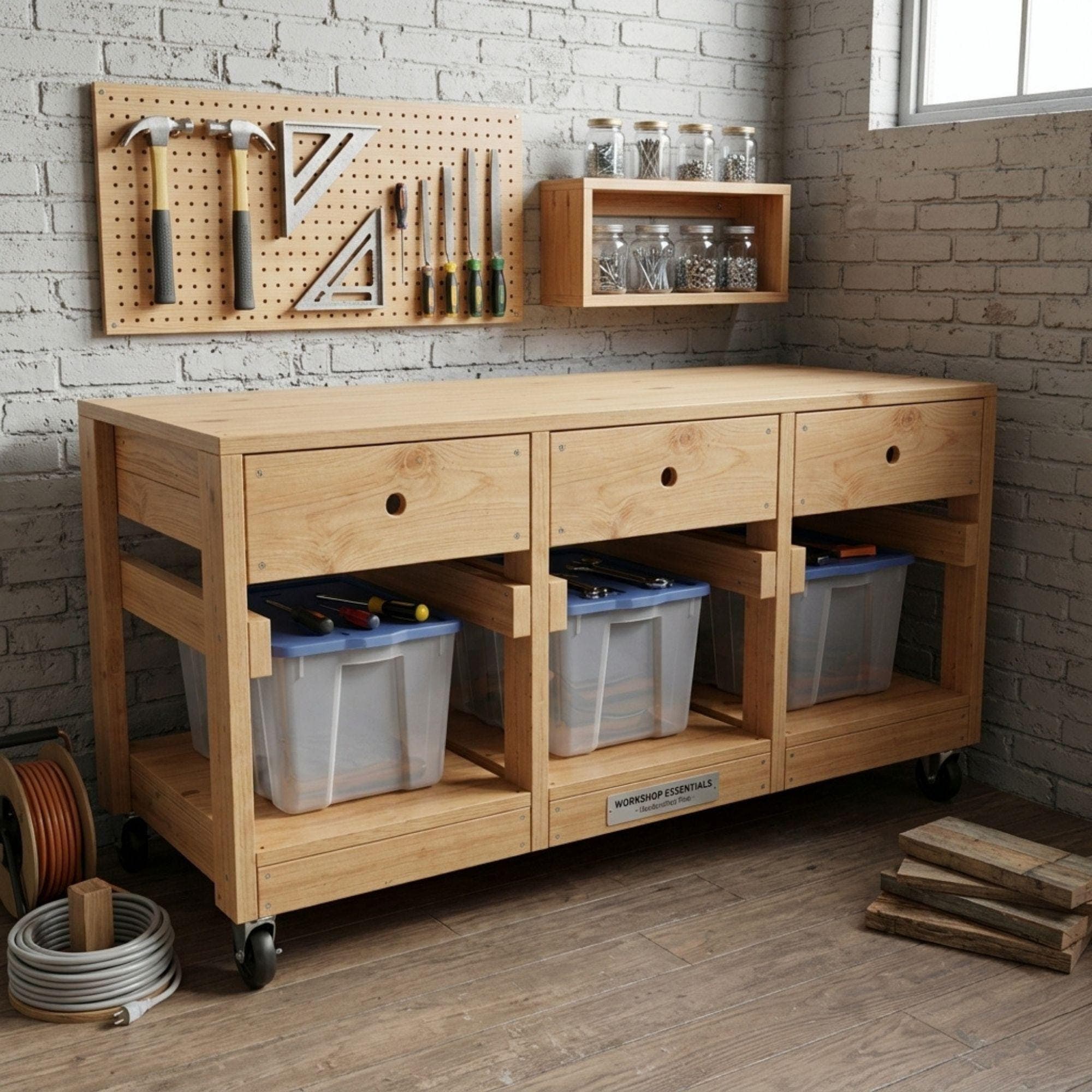 DIY Mobile Workbench with Tote Storage Plans PDF | Rolling Shop Cart & Organizer Blueprint | 3-Drawer Garage Utility Table | Woodworking - view 4