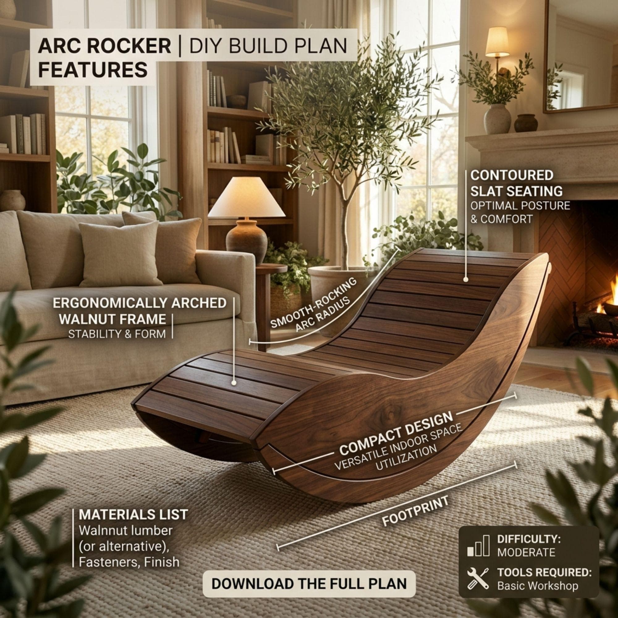 DIY Floor Rocking Chair Plans | Arc Rocking Lounger Blueprint | Oval Rocker Chair PDF - view 3