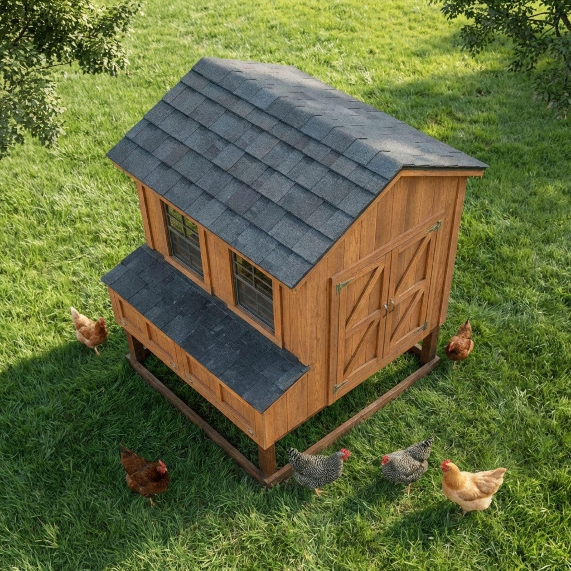 Raised Chicken Coop Plans for 6-8 Chickens | Cabin Style Hen House Blueprint (PDF) - view 5