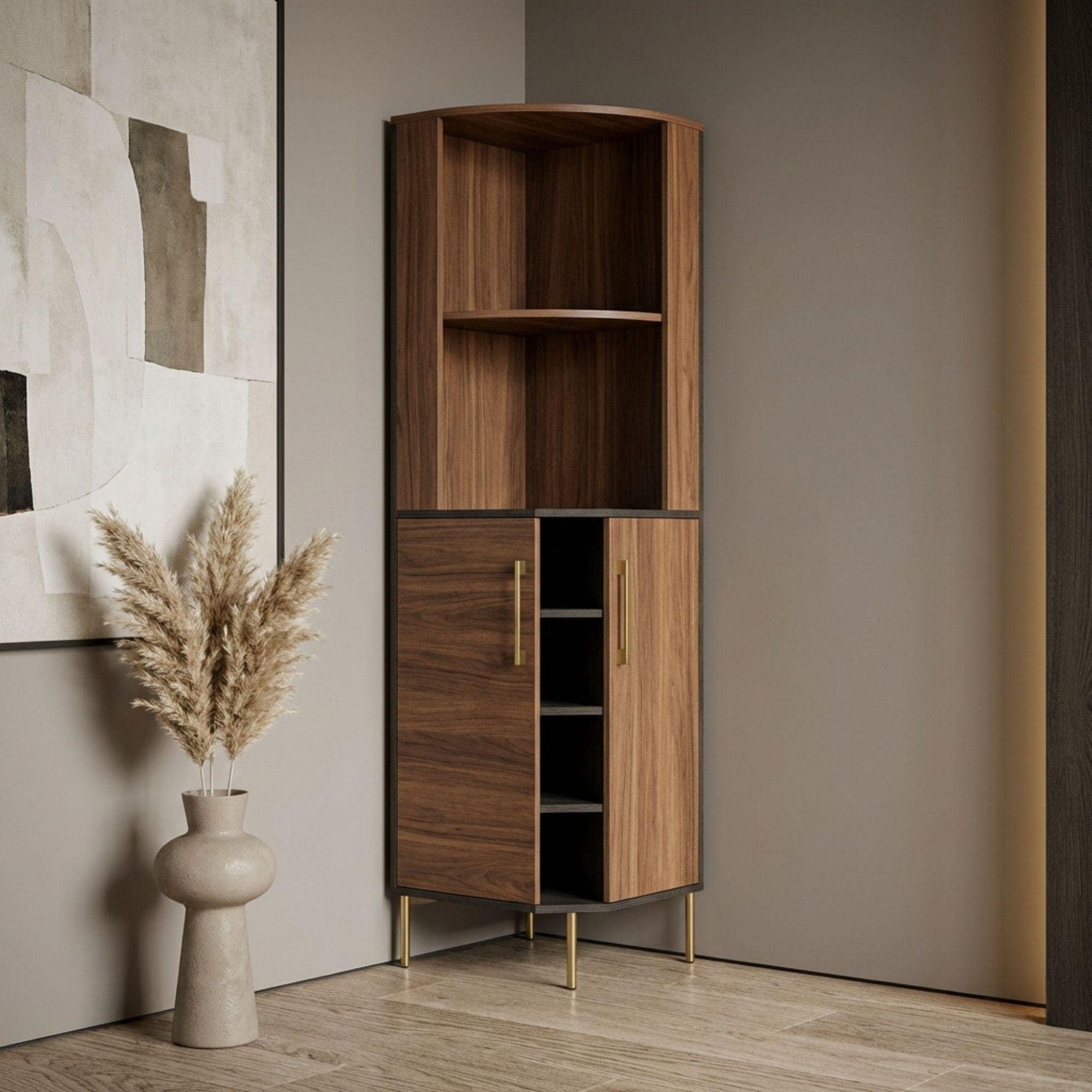 DIY Corner Bookshelf With Cabinet Plans | Wood Cabinet Bookcase Blueprint - view 3