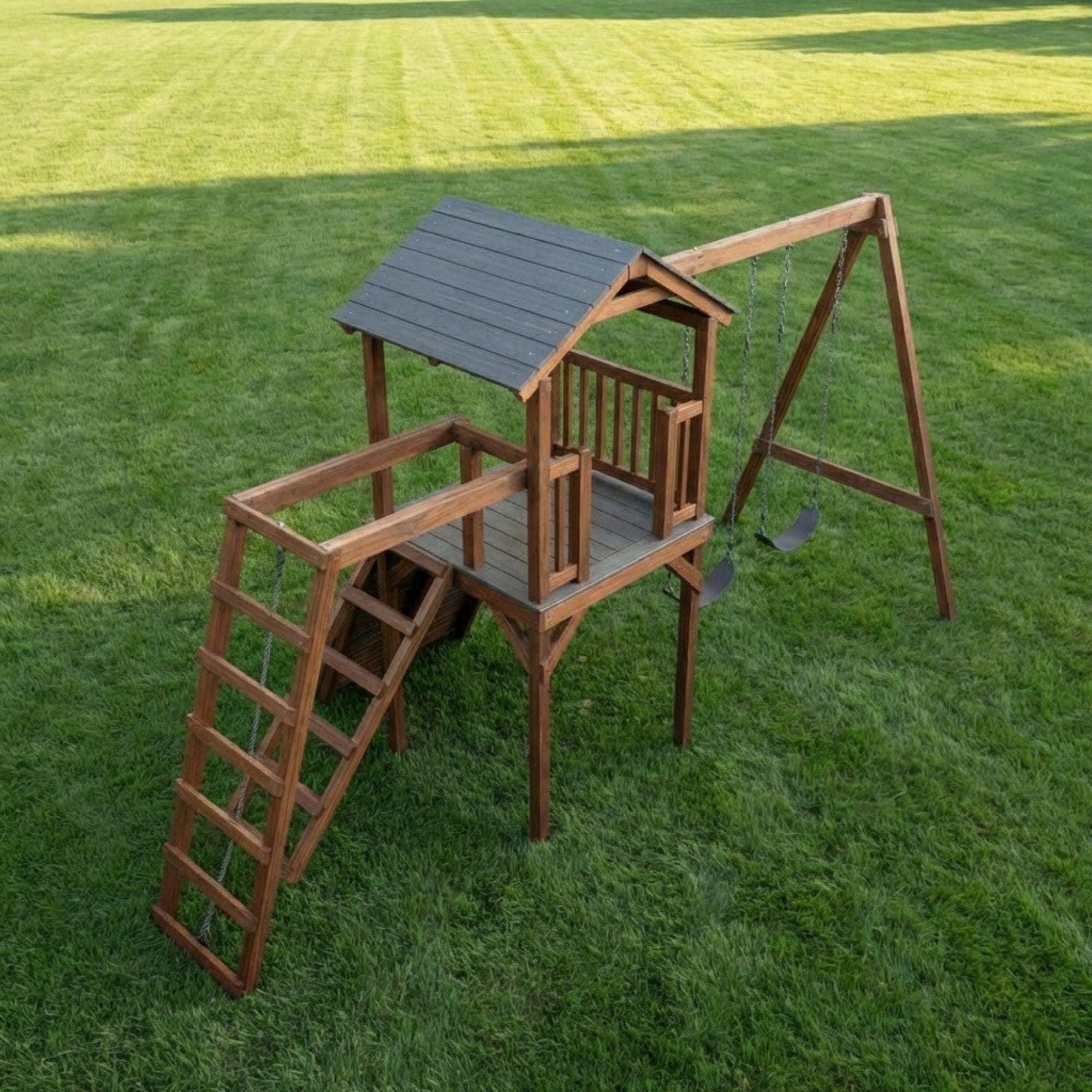 DIY Swingset With Playhouse Plans | Wooden Playset Plan PDF | Backyard Playground Plans - view 6