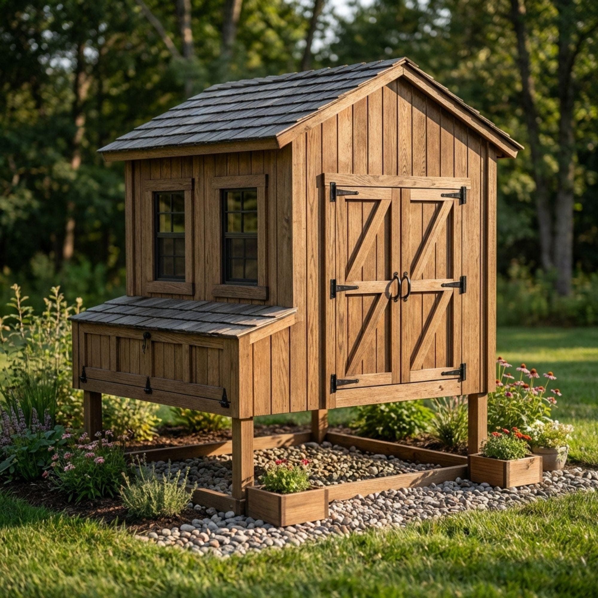 Raised Chicken Coop Plans for 6-8 Chickens | Cabin Style Hen House Blueprint (PDF) - view 4