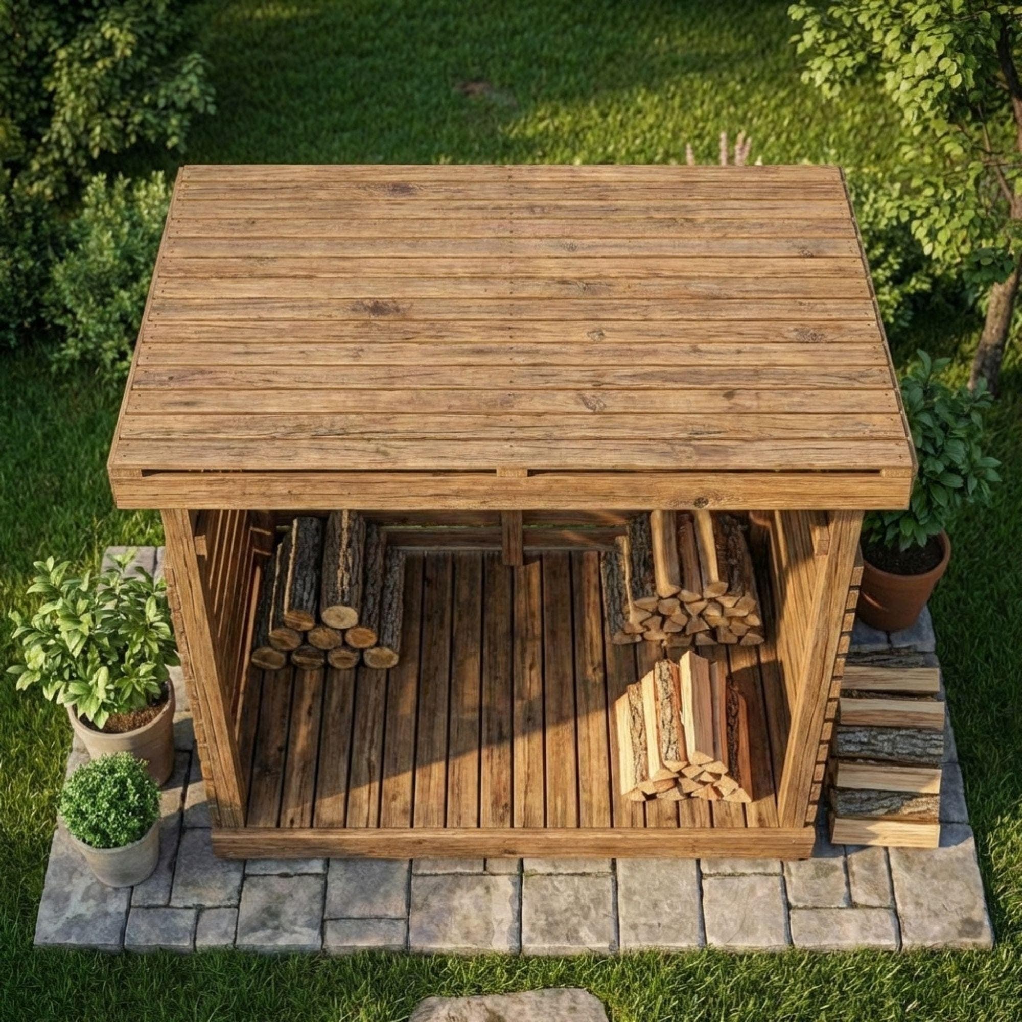DIY Small Firewood Shed Plans PDF | Outdoor Log Storage Blueprint | Lean-To Wood Storage Shed | Garden Firewood Rack Woodworking Plan - view 4