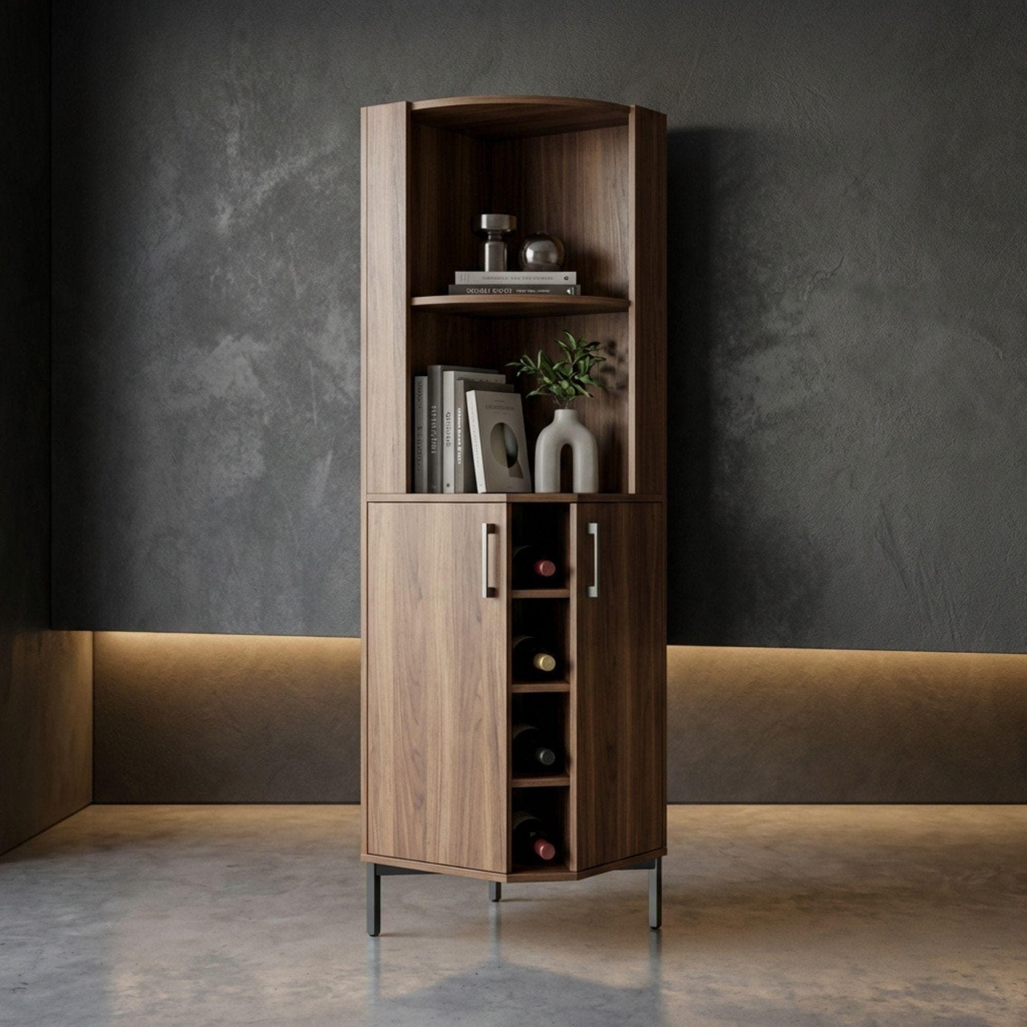 DIY Corner Bookshelf With Cabinet Plans | Wood Cabinet Bookcase Blueprint - view 4