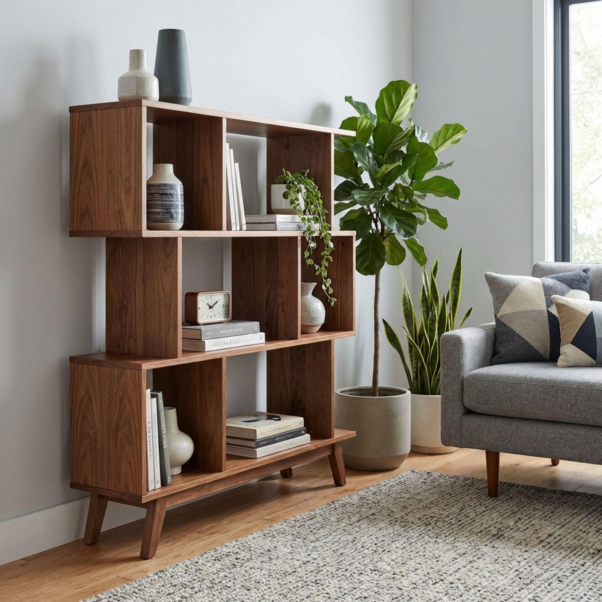 Mid-Century Modern Bookshelf Plans | Geometric Wood Bookcase Blueprint (Digital Download) - view 5