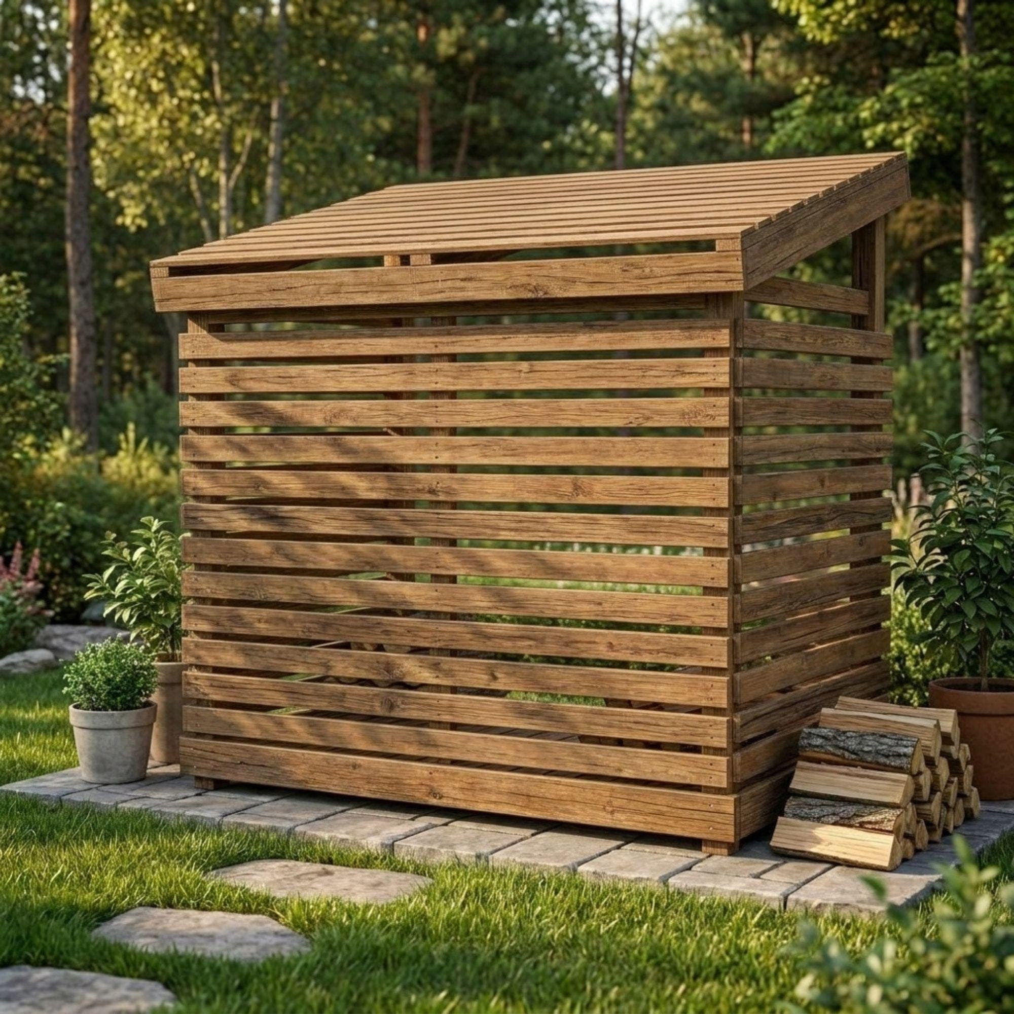 DIY Small Firewood Shed Plans PDF | Outdoor Log Storage Blueprint | Lean-To Wood Storage Shed | Garden Firewood Rack Woodworking Plan - view 6